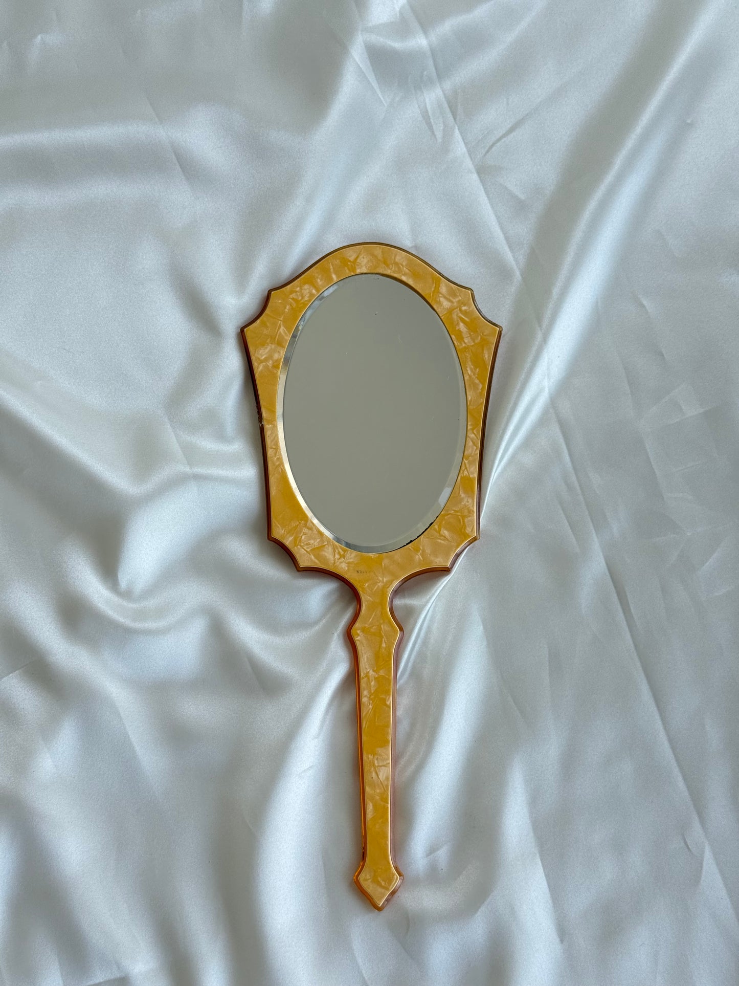 Vintage Celluloid Hand Mirror – Pearlescent Butterscotch