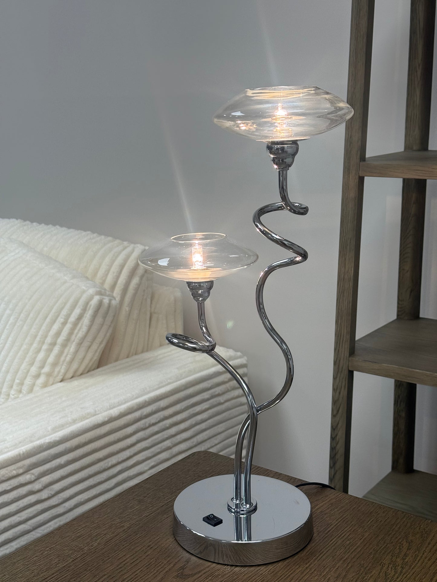 Modern Dual-Glass Chrome Table Lamp