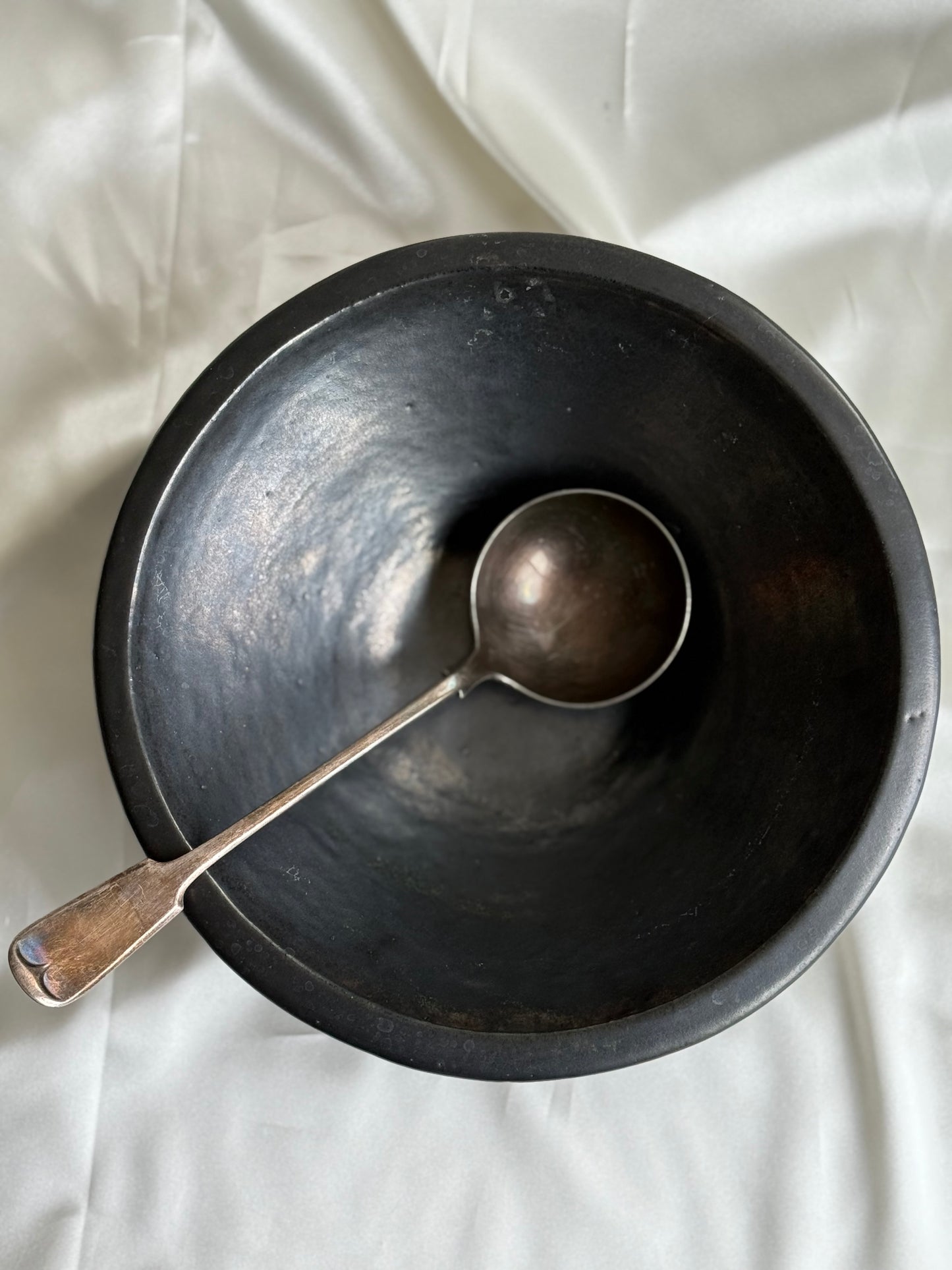 Vintage Black Terracotta Studio Pottery Bowl – Wabi-Sabi Silhouette
