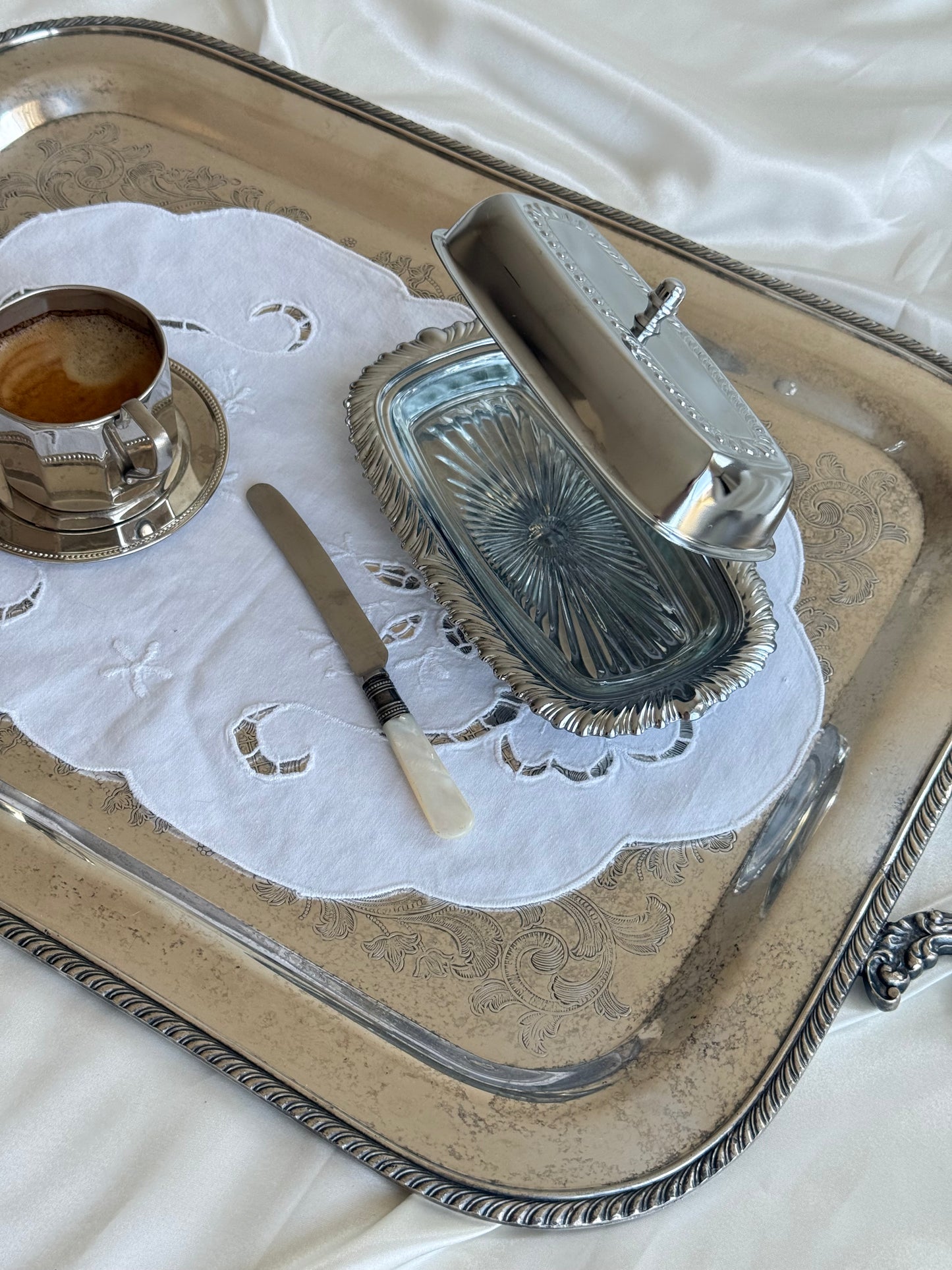 Vintage Irvinware Chrome-Plated Covered Butter Dish with Original Glass Insert