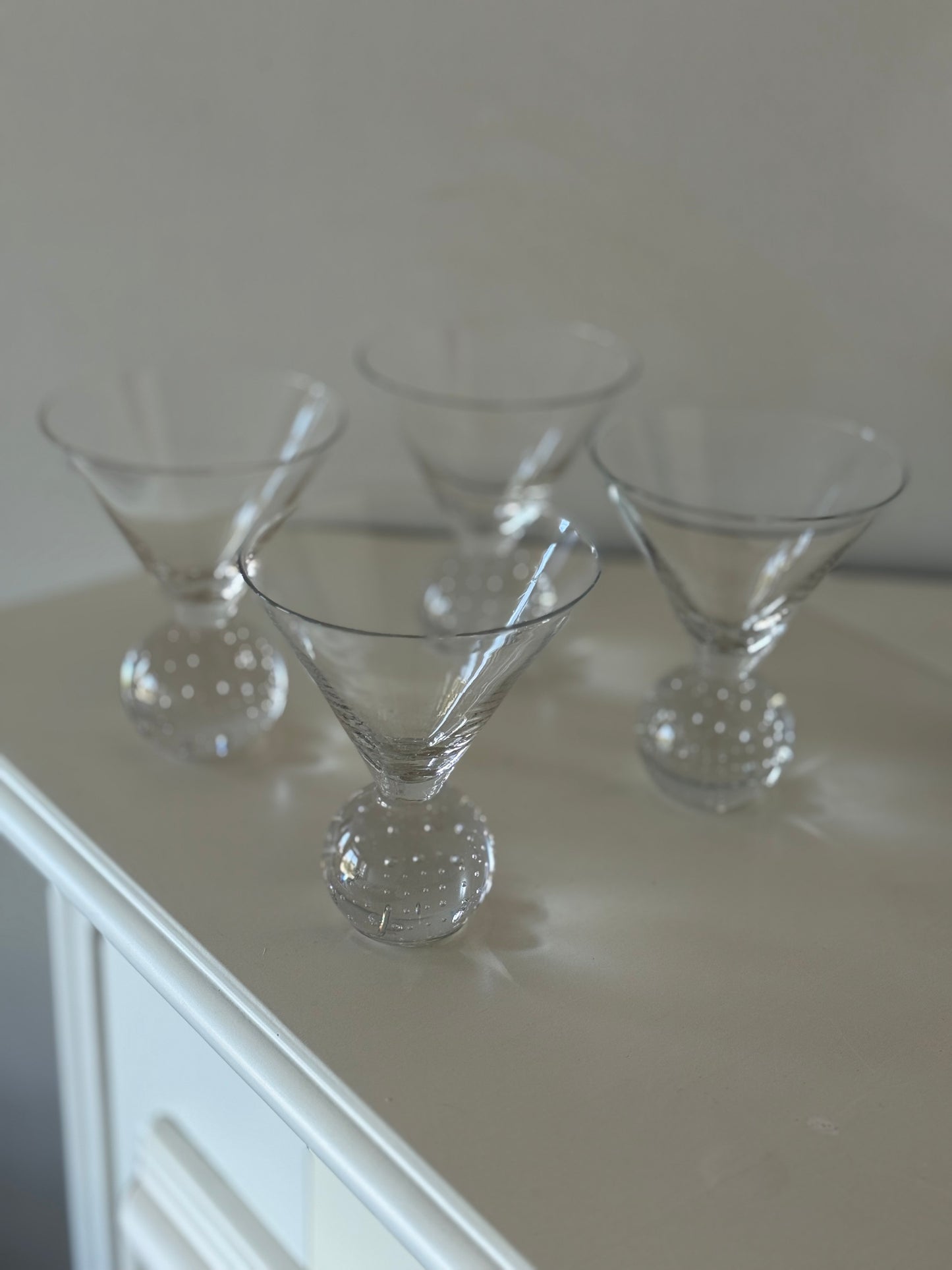 Set of 4 Vintage Bubble Stem Martini Glasses