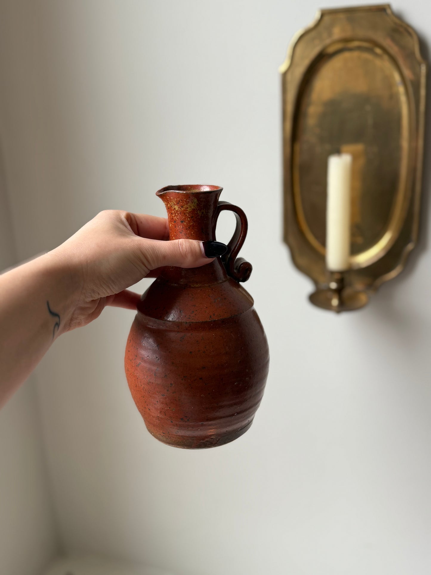 Vintage Ceramic vase sculptural handle