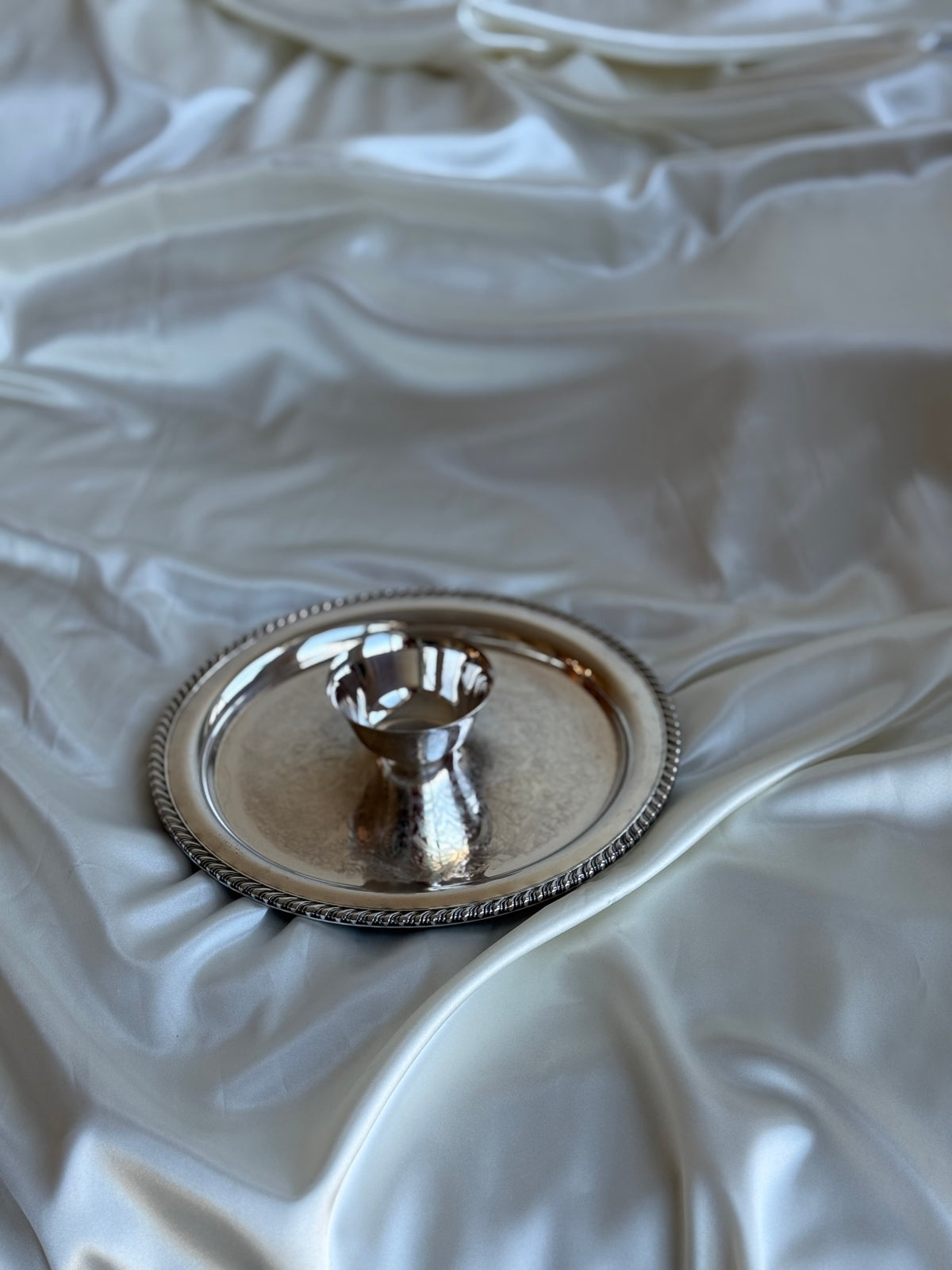 Vintage Silver-Plated Serving Tray with Central Dip Bowl