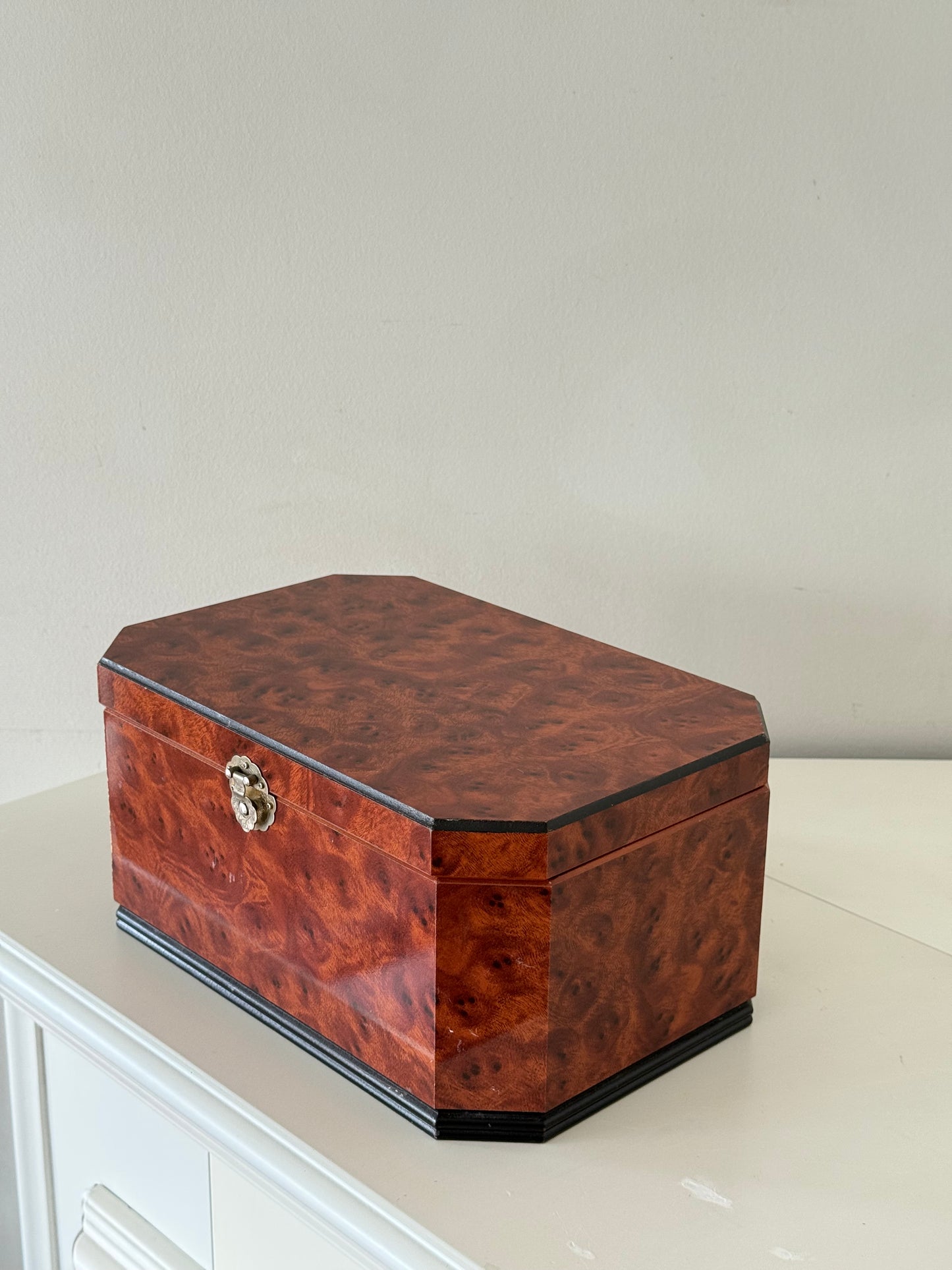 Octagonal Faux Burl Wood Jewelry Box
