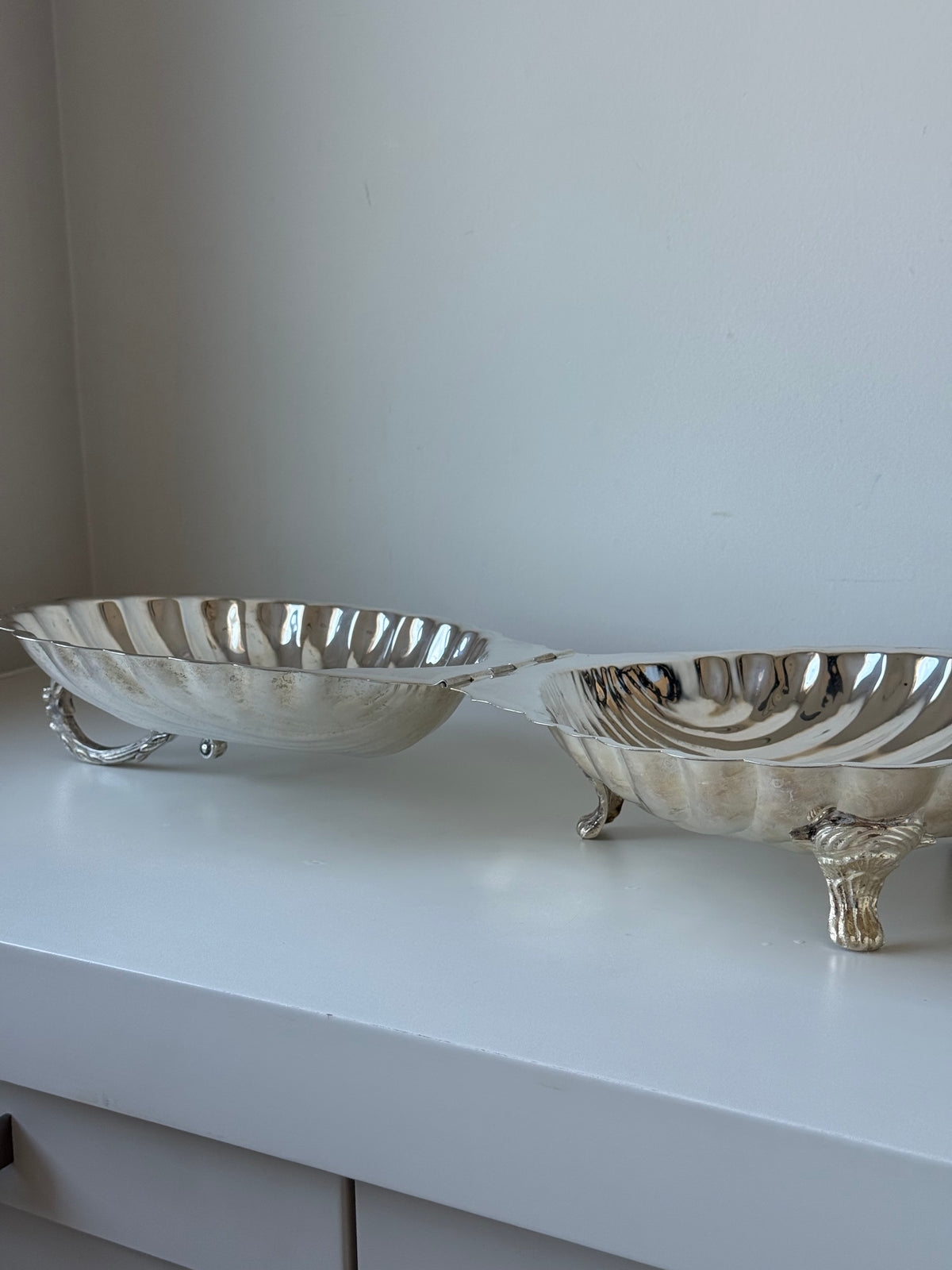 Large Silver-Plated Shell Serving Dish with Lid