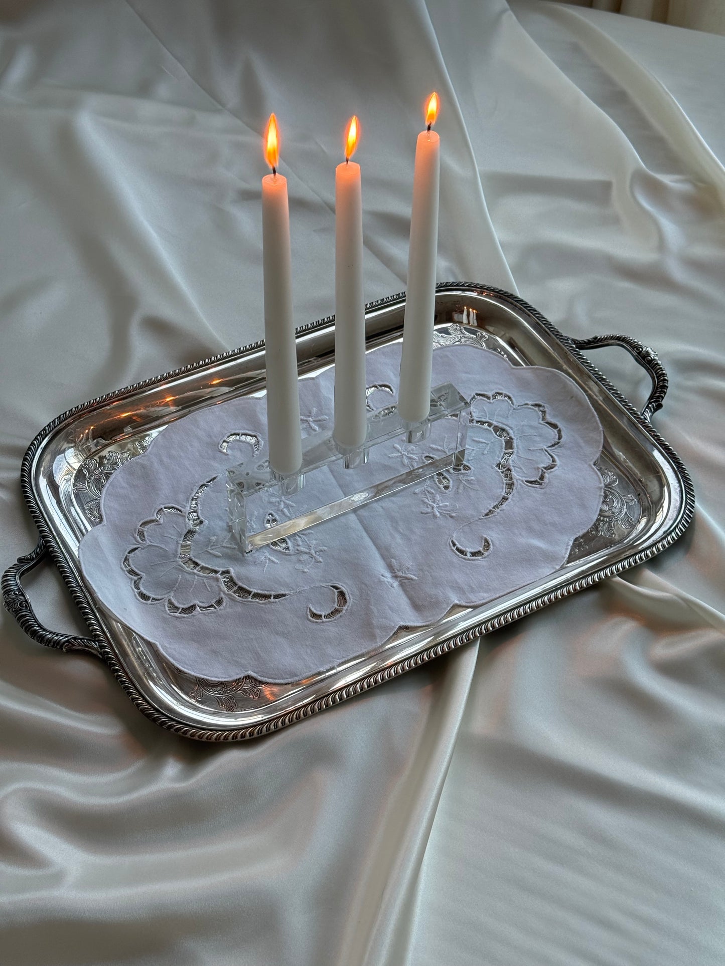 Heavy Glass Triple Taper Candleholder