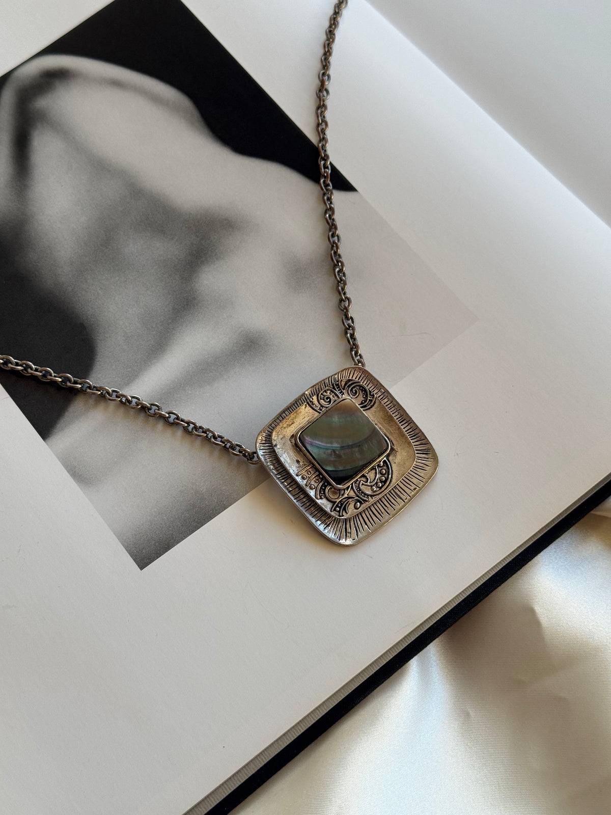 Vintage Silver-Tone Mother-of-Pearl Statement Necklace