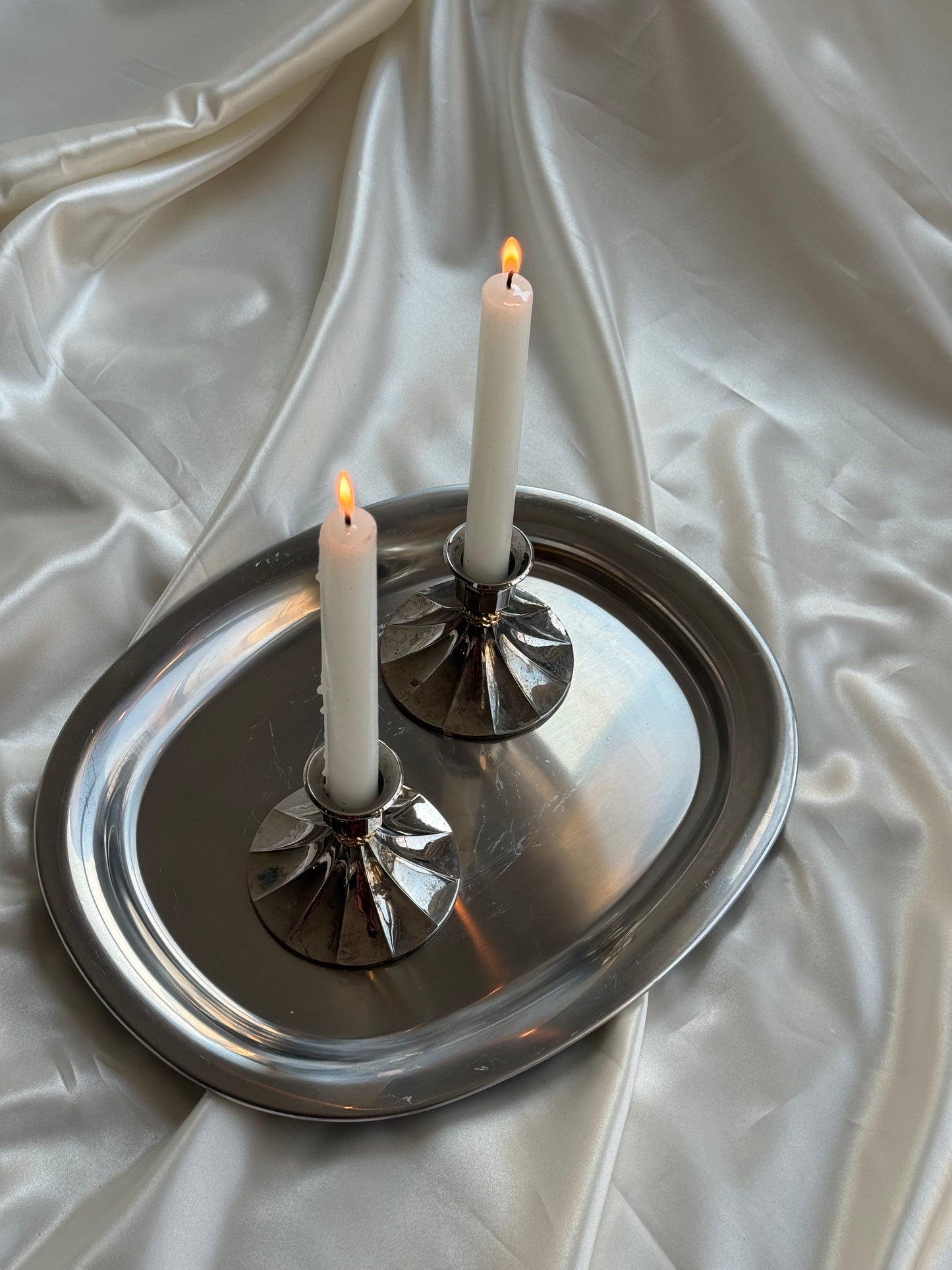 Vintage Silver & Gold Tone Candlestick Holders — Set of 2