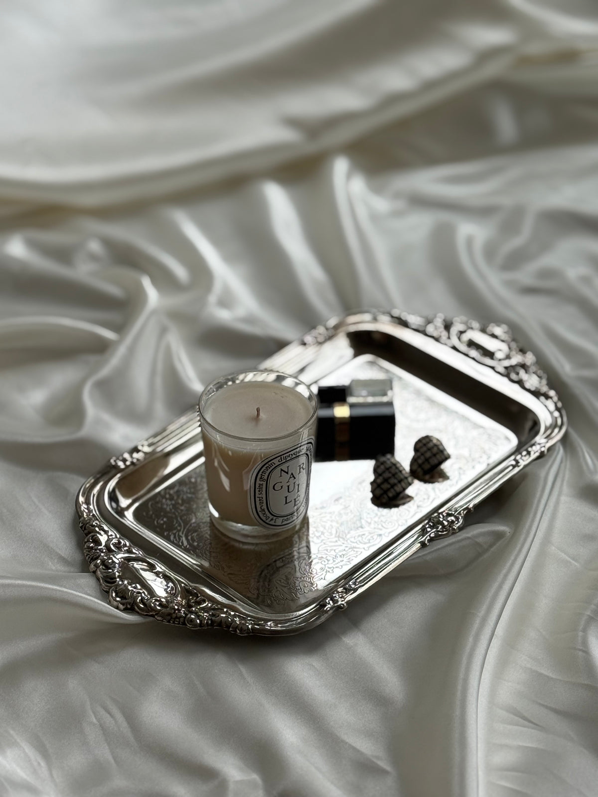 Vintage Ornate Silver Plated Serving Tray with Engraved Floral Detailing