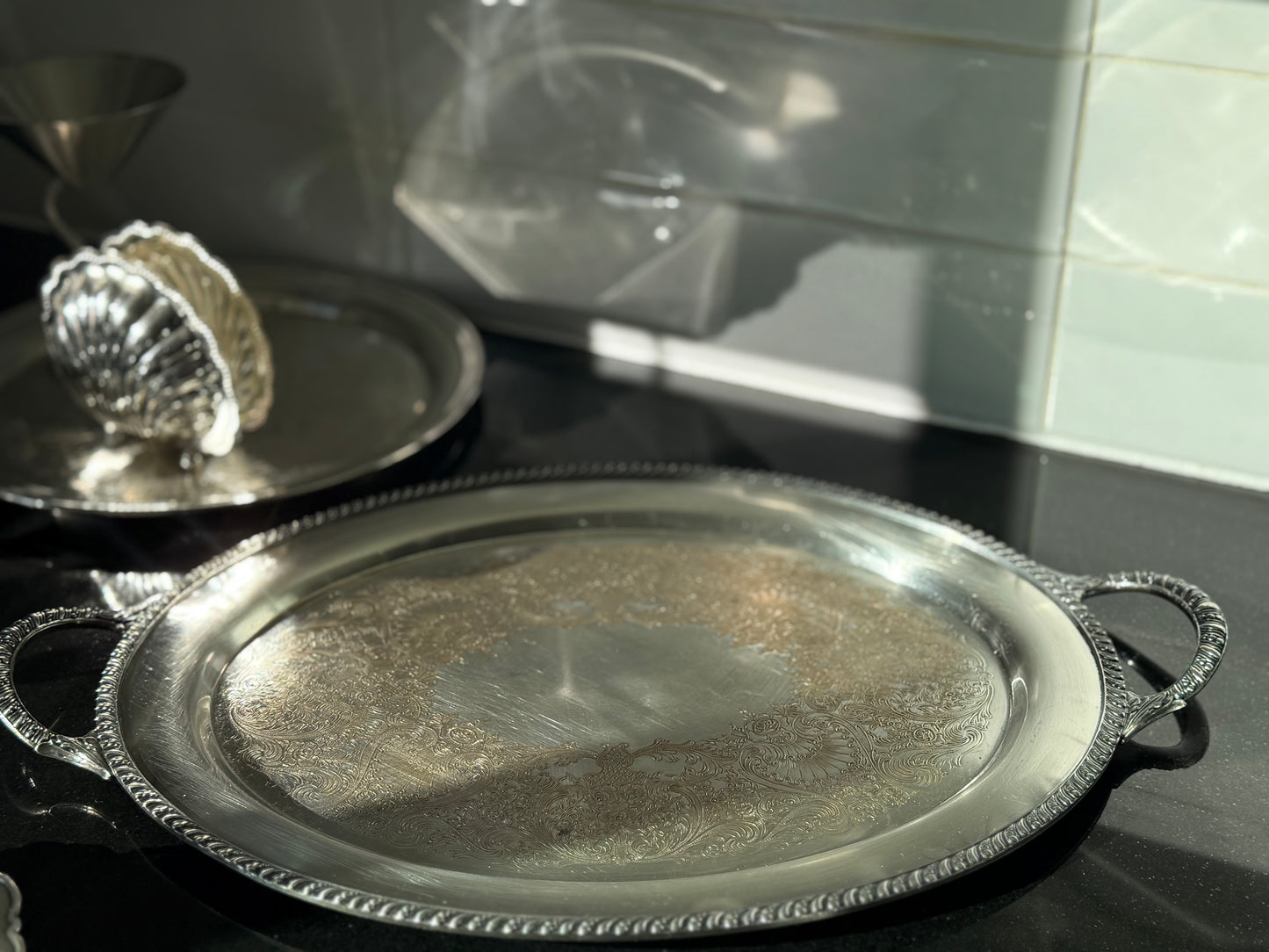 Large Heavy Silver-Plated Tray with Handles