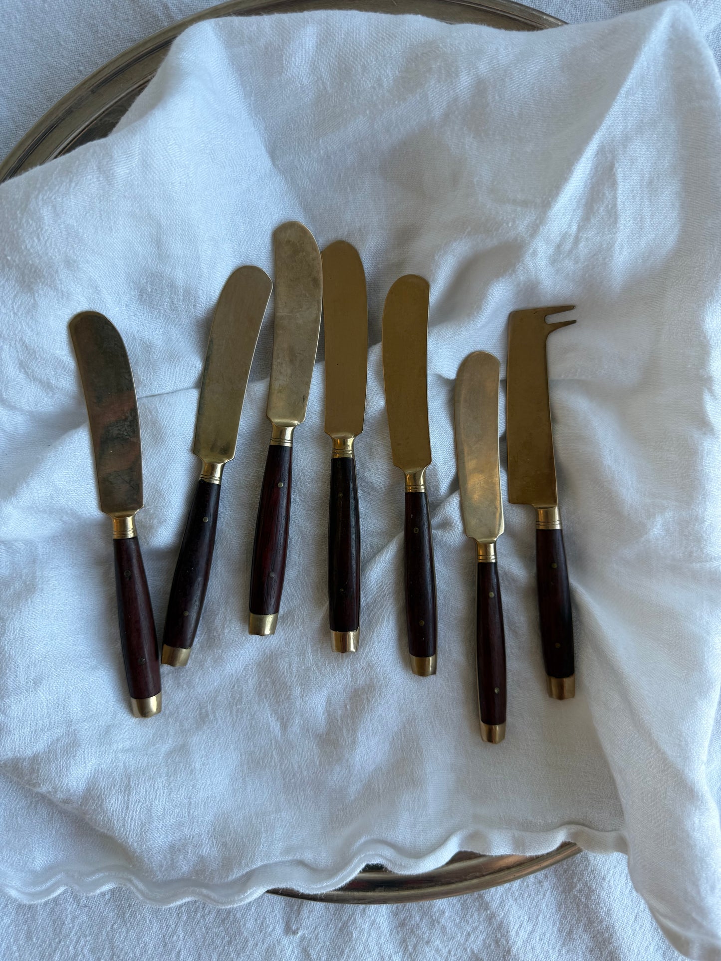 Vintage Thai-Made Brass & Wood Flatware Set – 17 Pieces