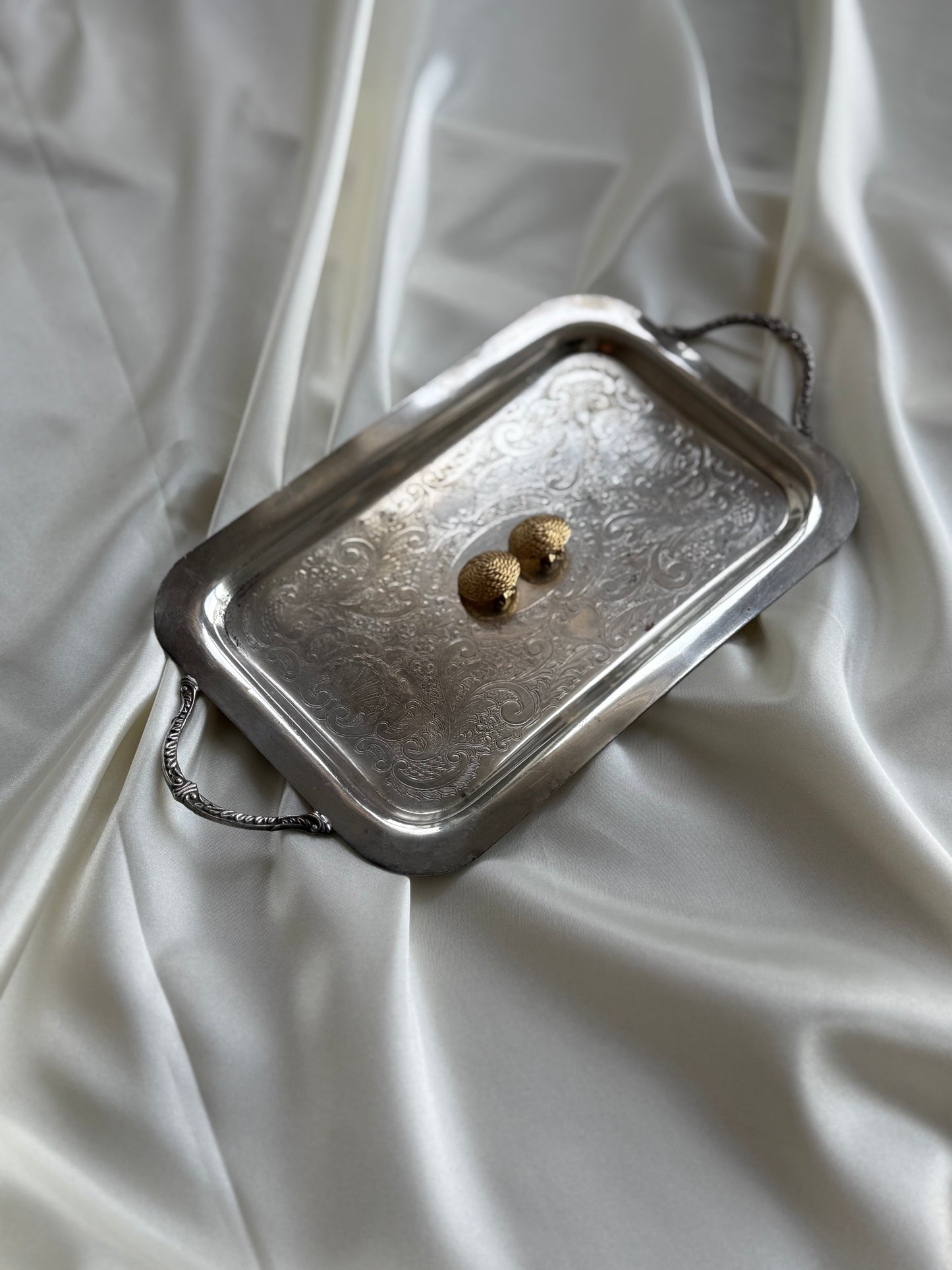 Small Ornate Silver-Plated Tray with Handles