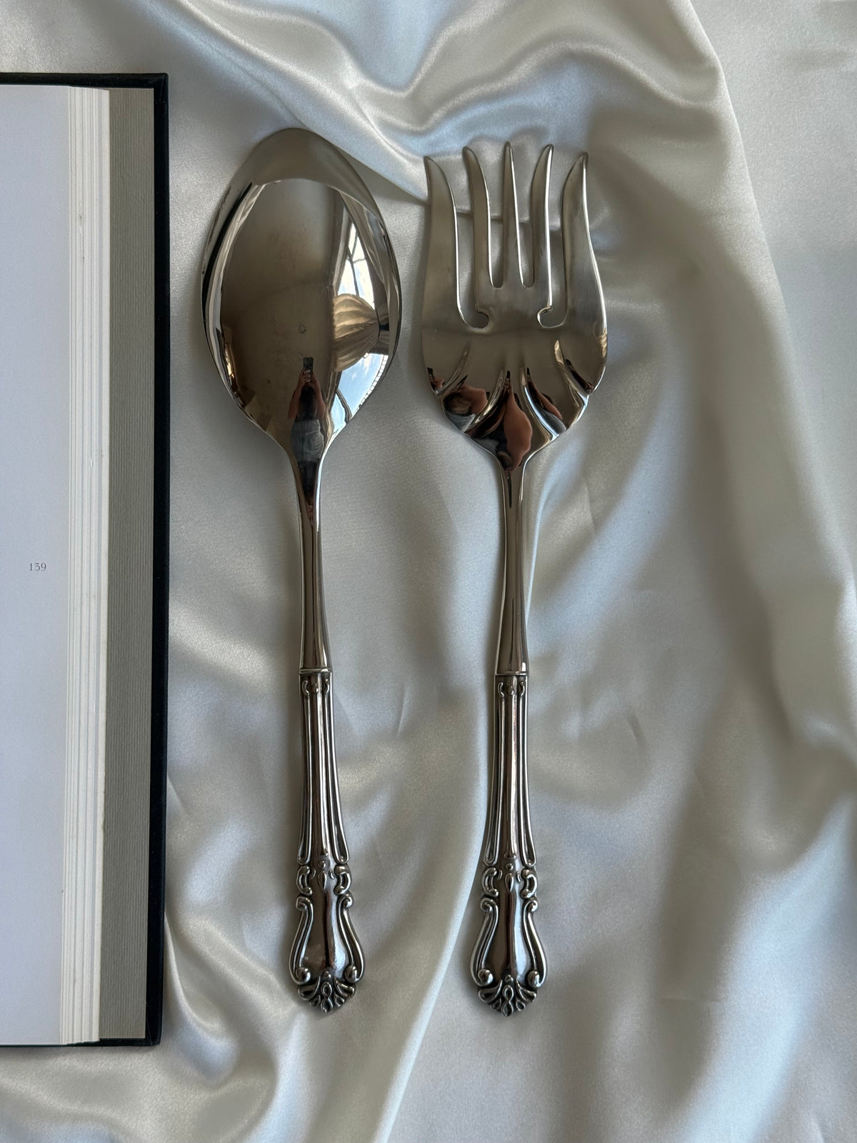 Vintage Ornate Silver-Plated Salad Serving Set