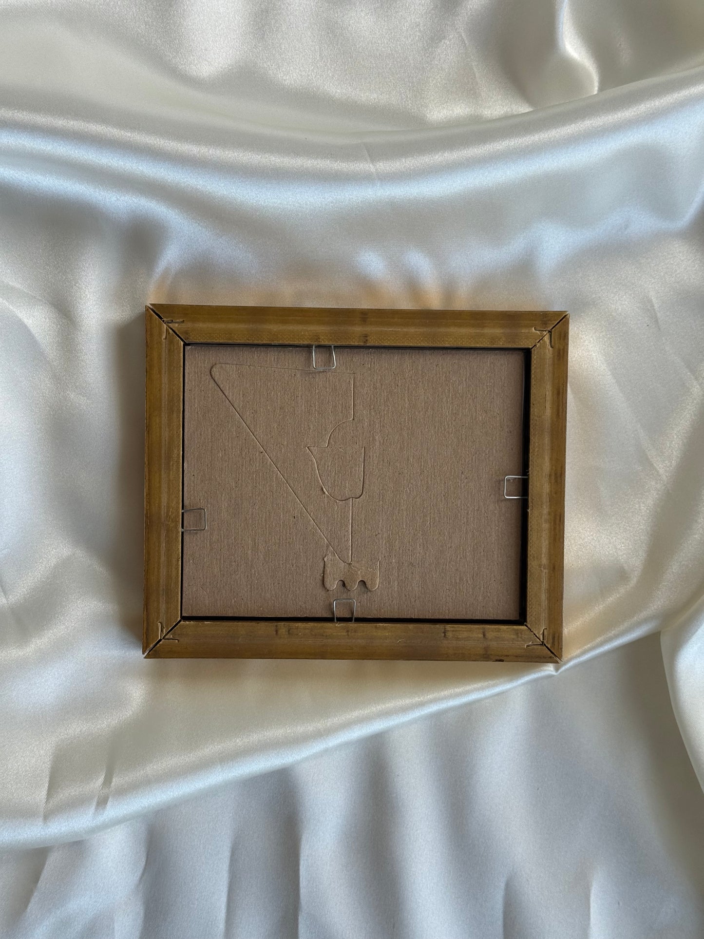 Vintage Gold-Tone Wooden Frame with Miniature Art Print