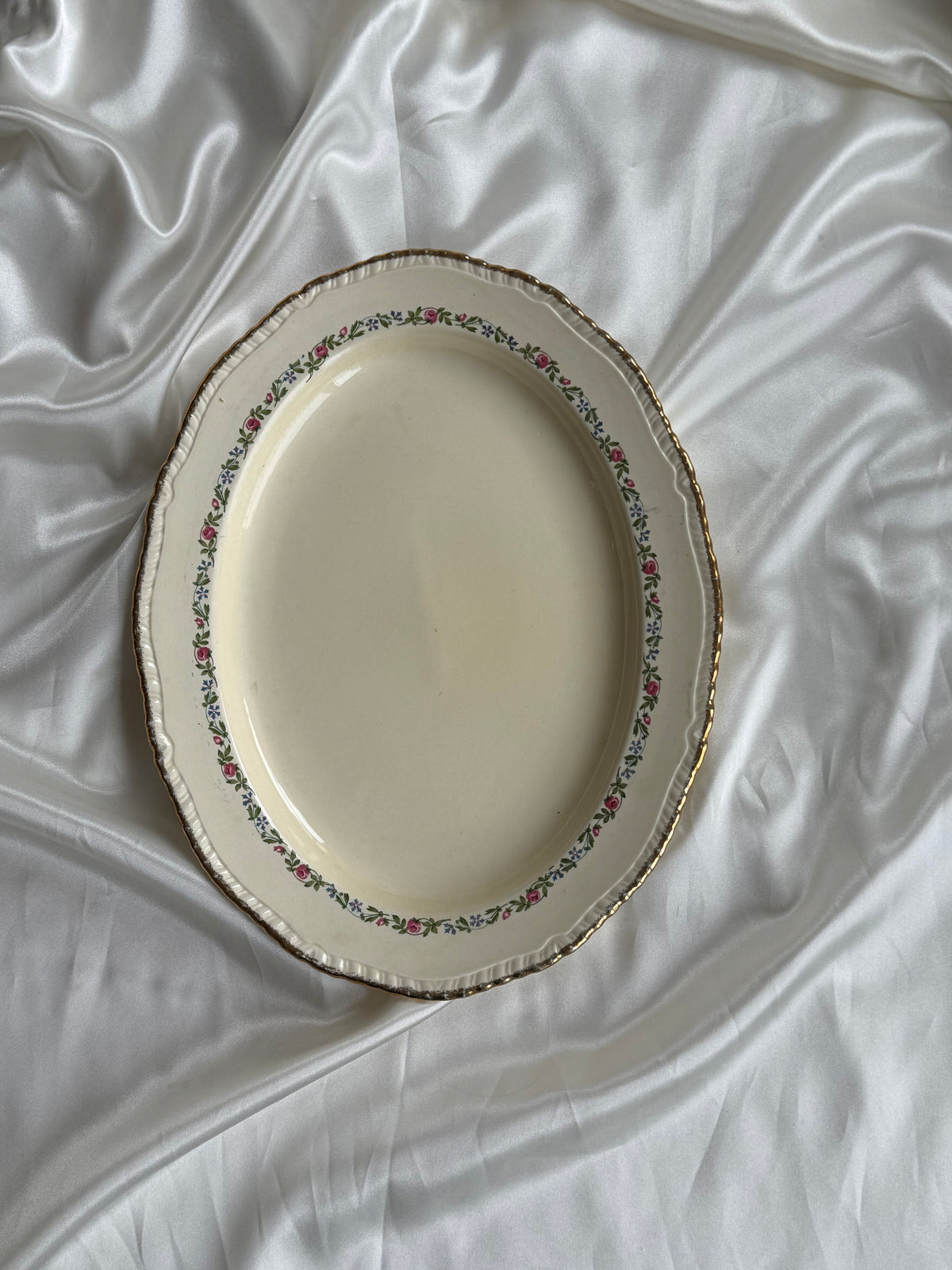 Vintage English Ridgways Oval Serving Platter – Floral Garland & 22KT Gold Trim