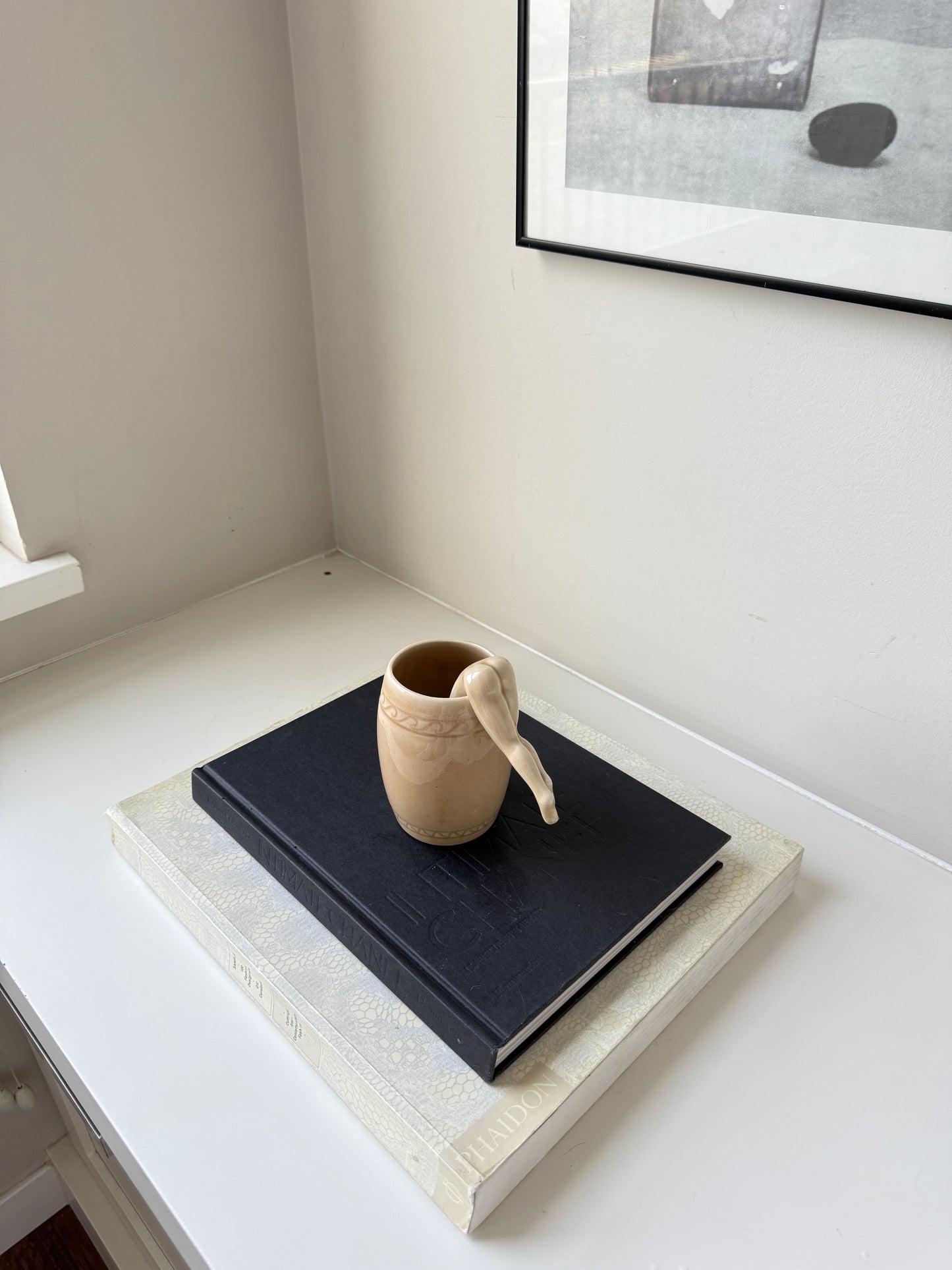 Vintage Ceramic Mug with Figurine Leg Handle