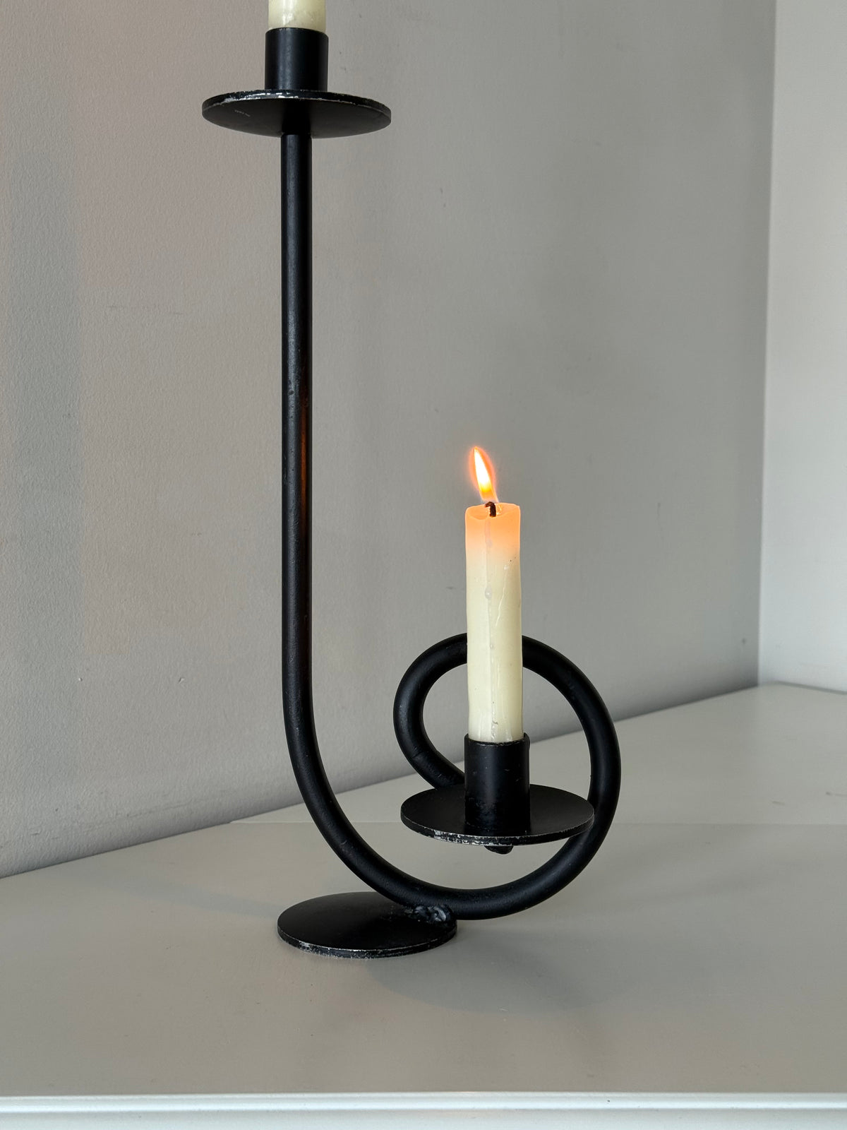 Vintage Black Sculptural Double Candle Holder