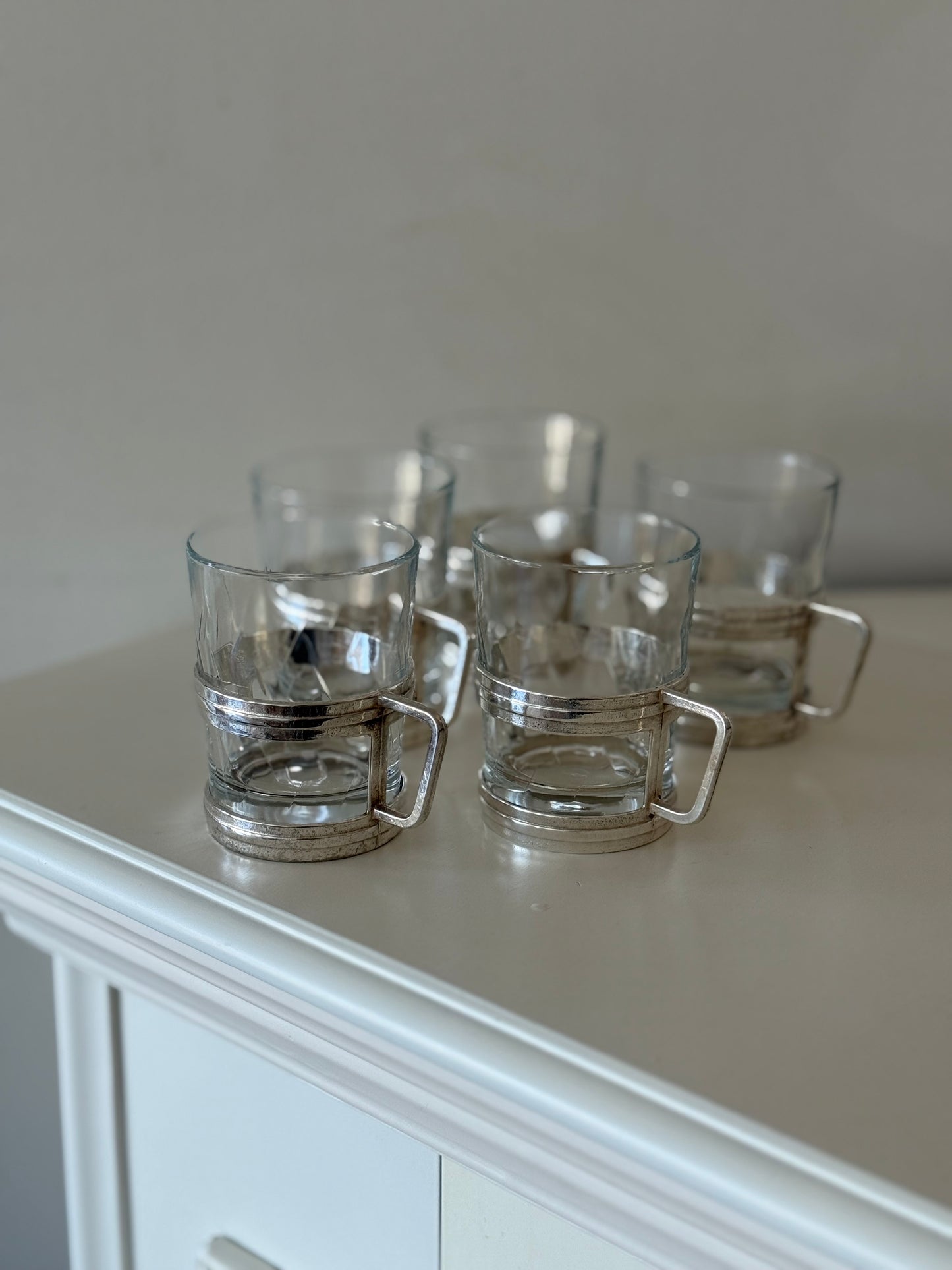 Set of 5 Vintage Italian Silver-Plated Glass Mugs