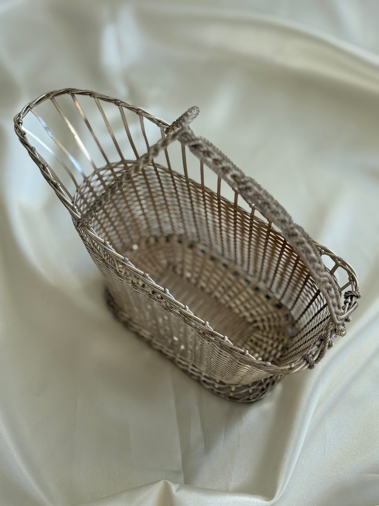 Vintage French Silver-Plated Wine Bottle Basket