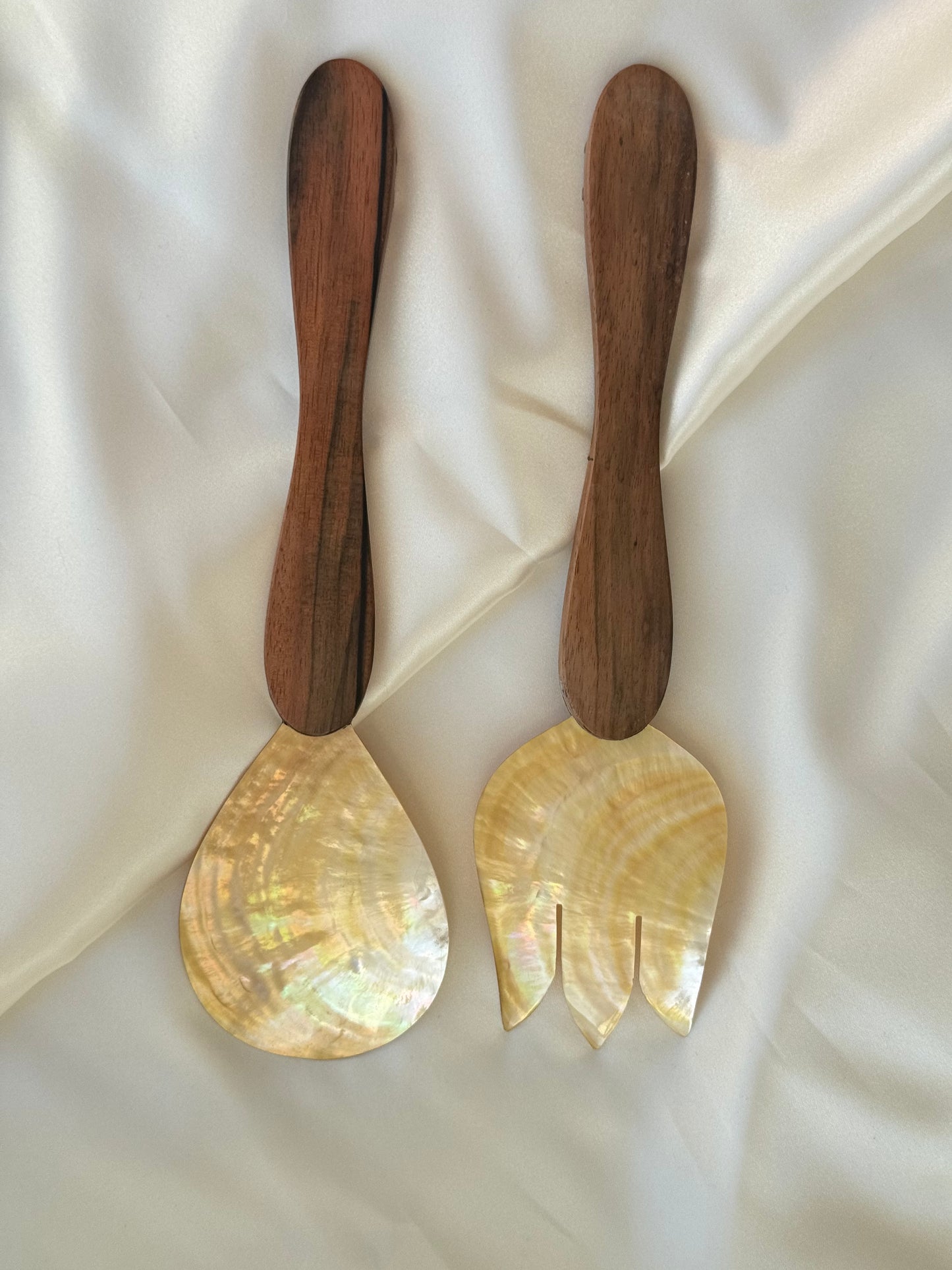 Mother of Pearl & Wood Salad Servers