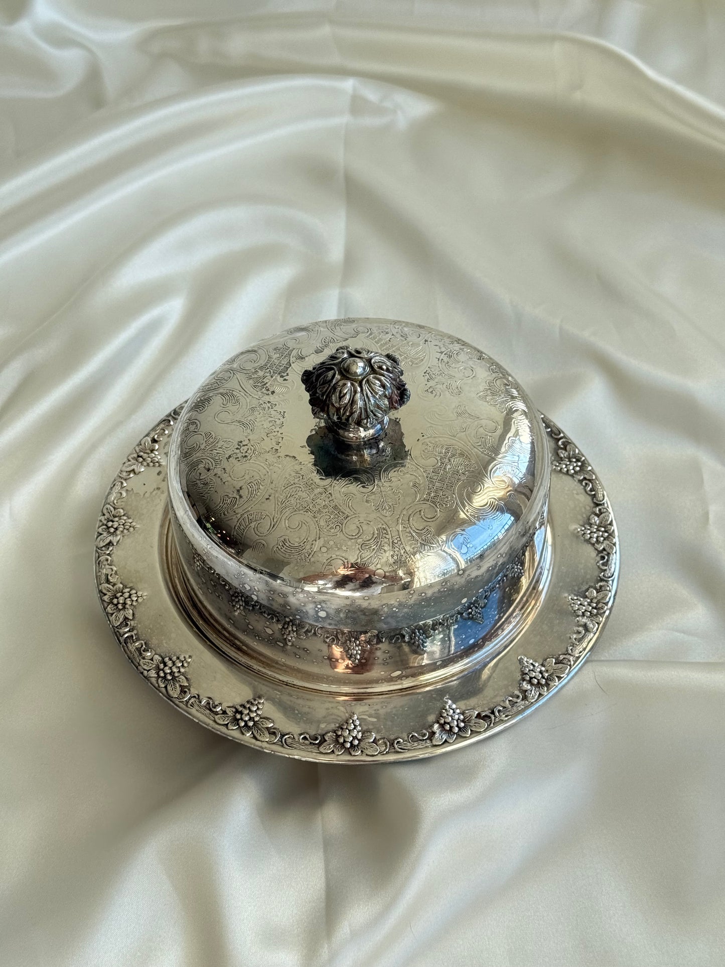 Vintage Silver-Plated Covered Butter Dish with Serving Plate