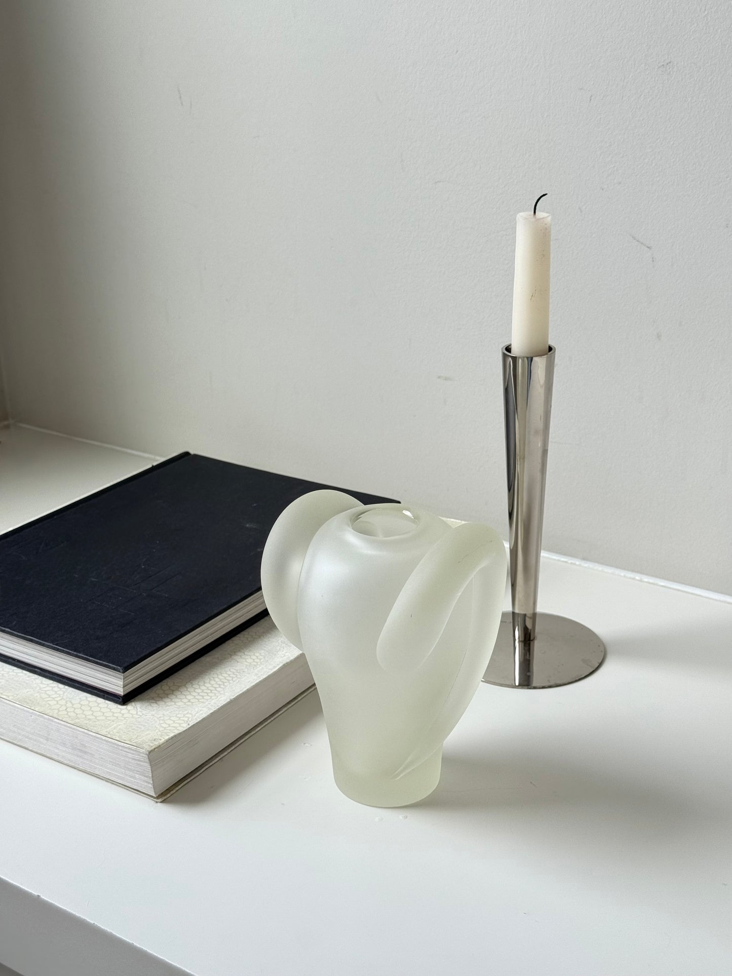 Vintage Sculptural Frosted Glass Vase