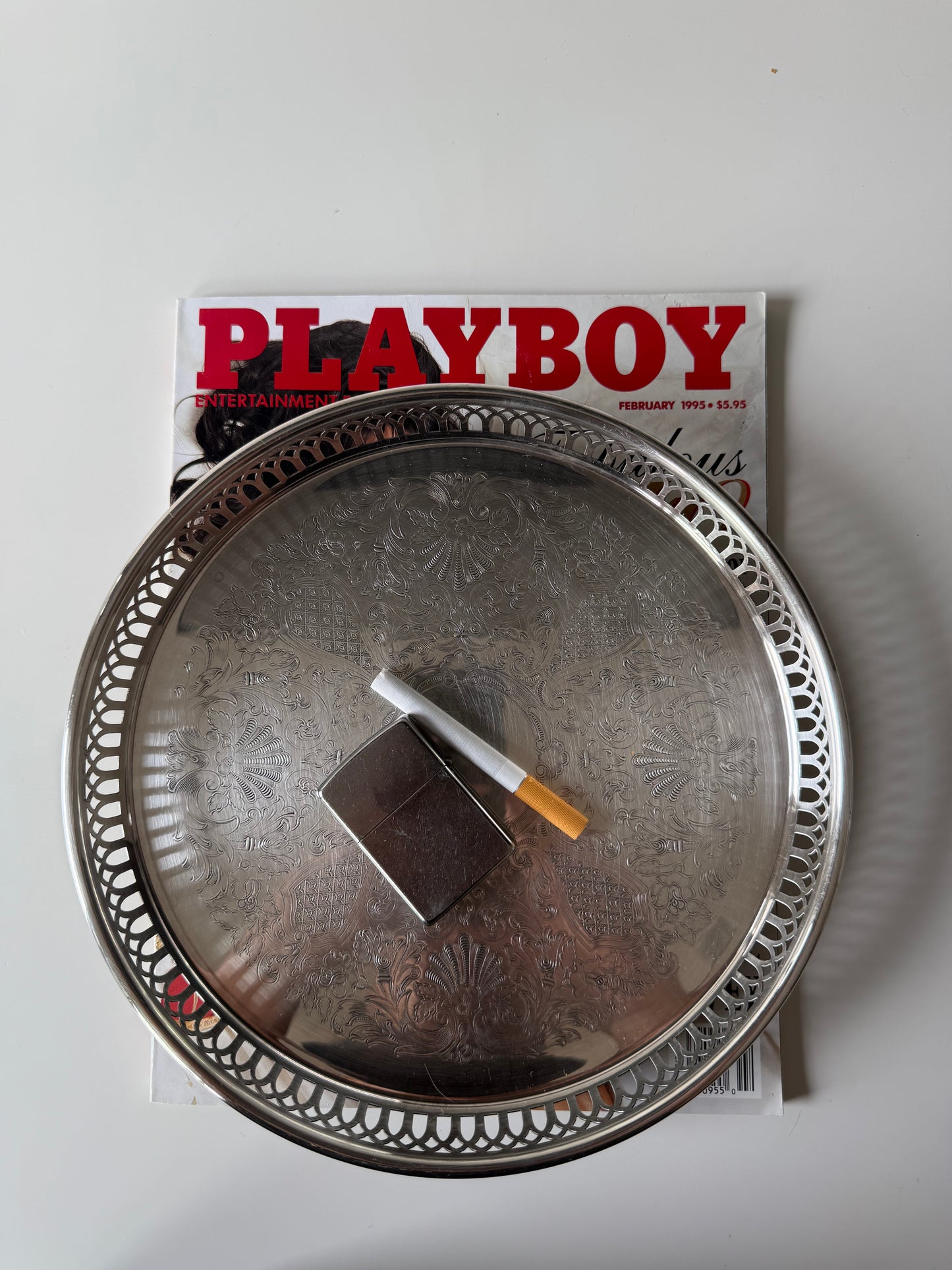 Vintage Silver-Plated Round Serving Tray with Gallery Rim