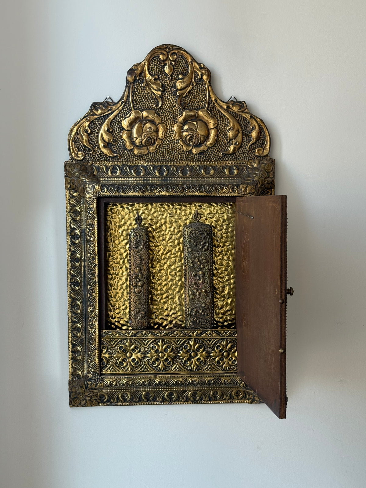 Antique Dutch Art Nouveau Brass Mirror Cabinet with Original Brushes | Circa 1900
