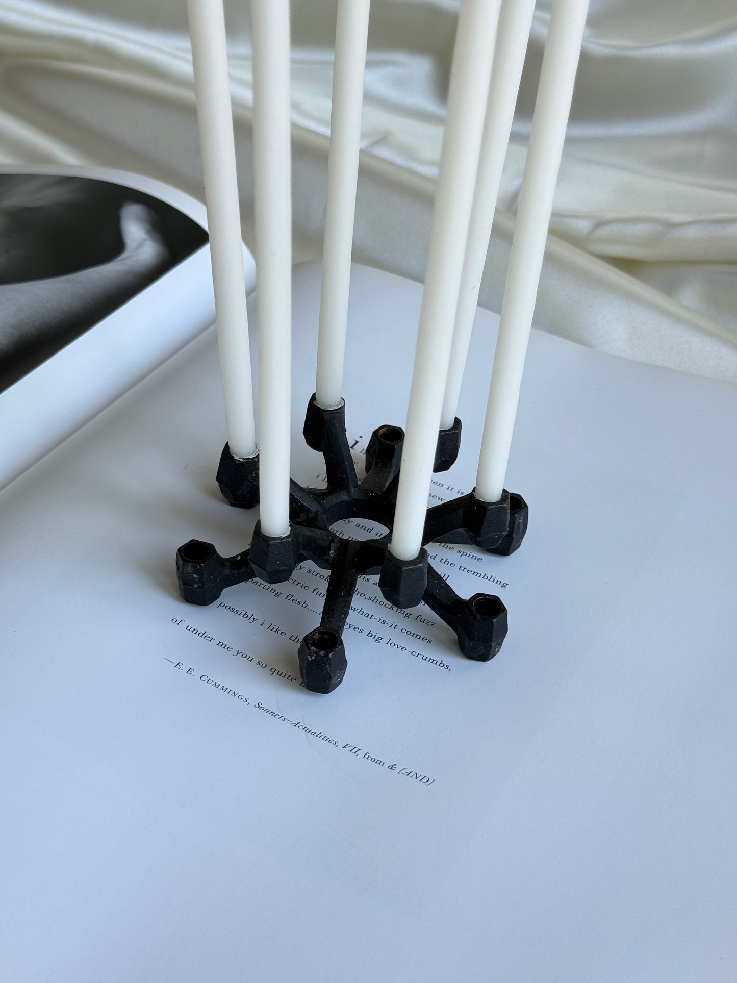 Vintage Mid Century Modern Iron Candle Holder — Candles Included