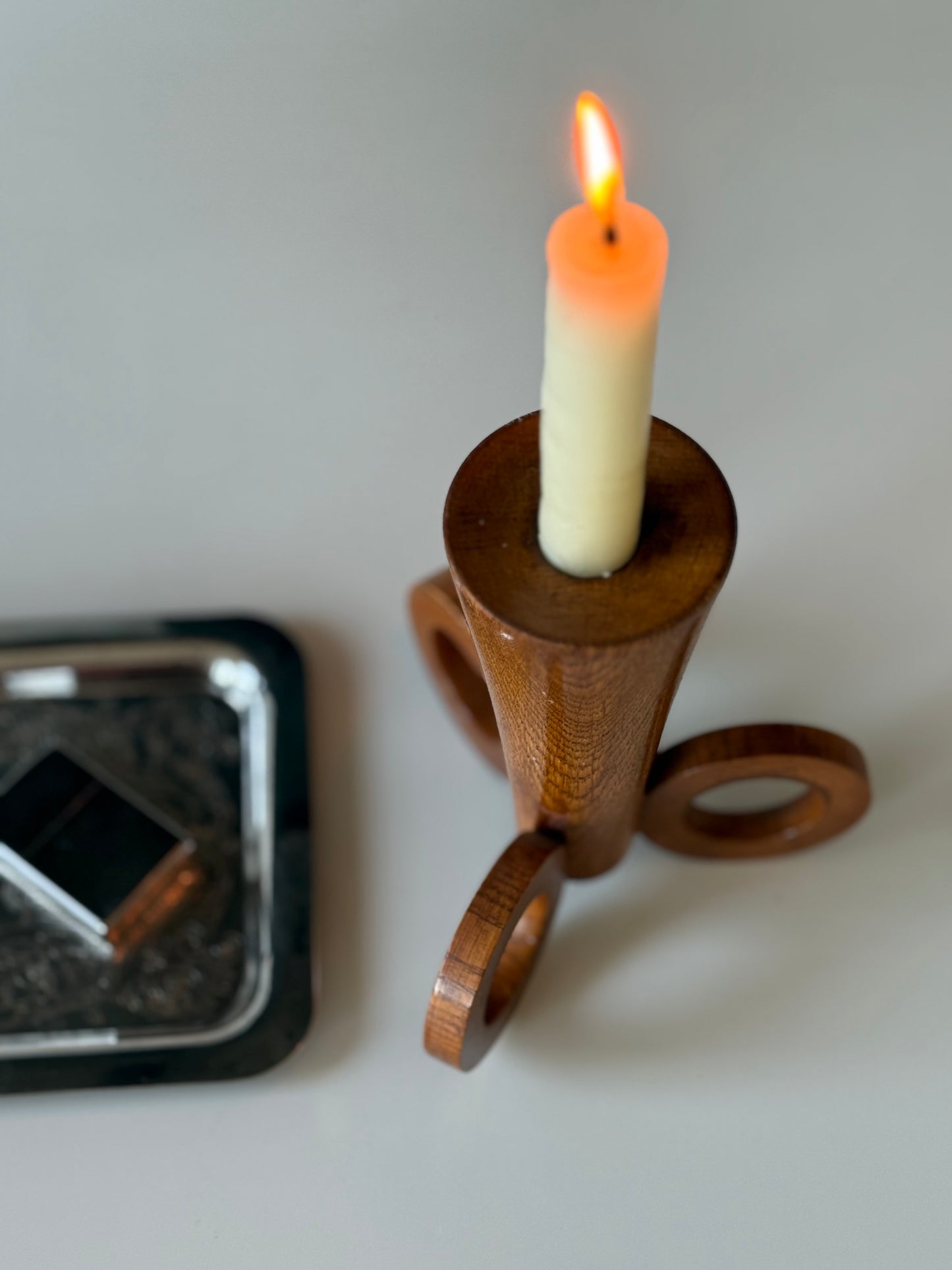 Mid-Century Modern Wooden Candle Holder