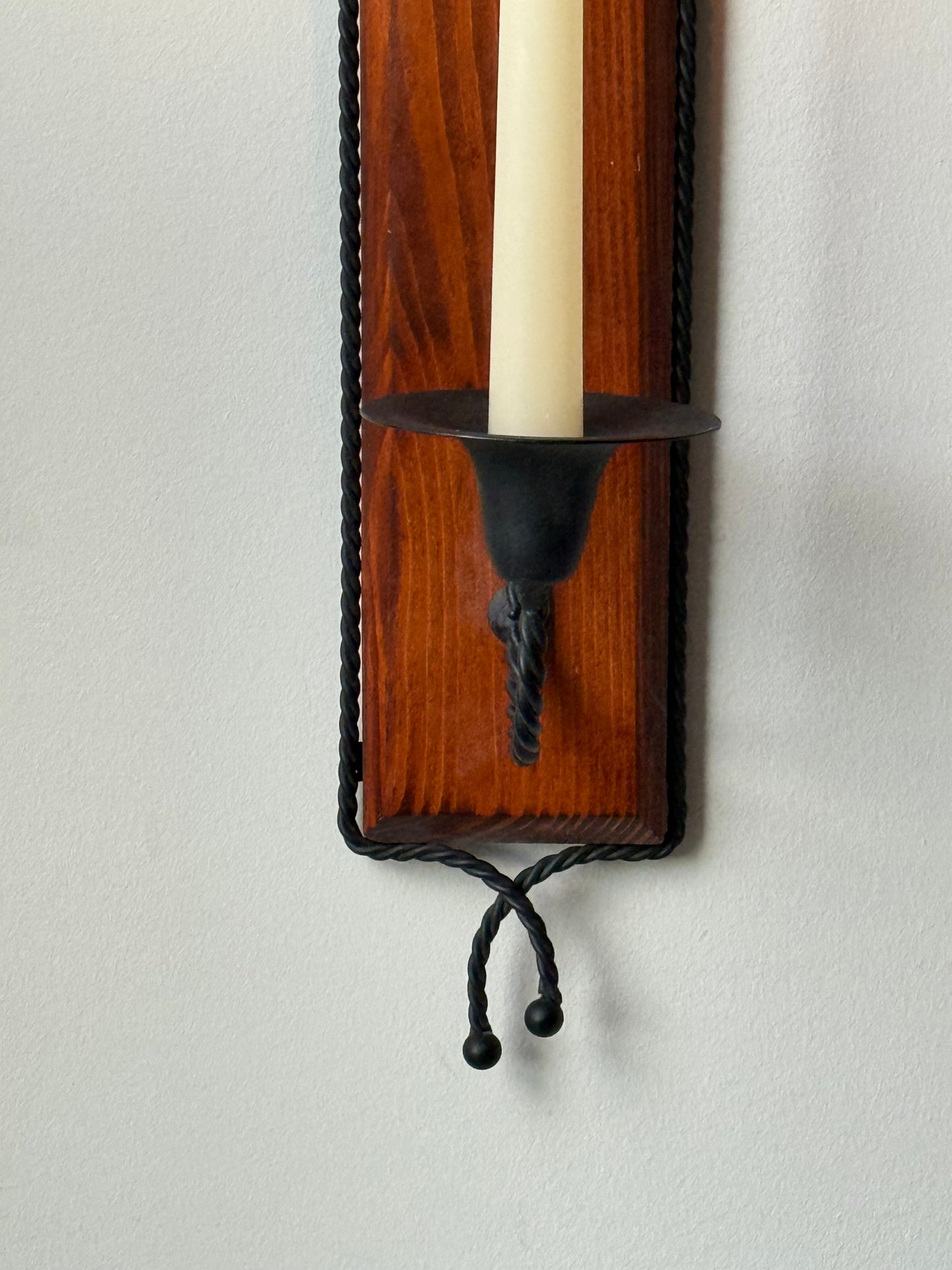 Vintage Wall Candle Sconce – Wood & Wrought Iron