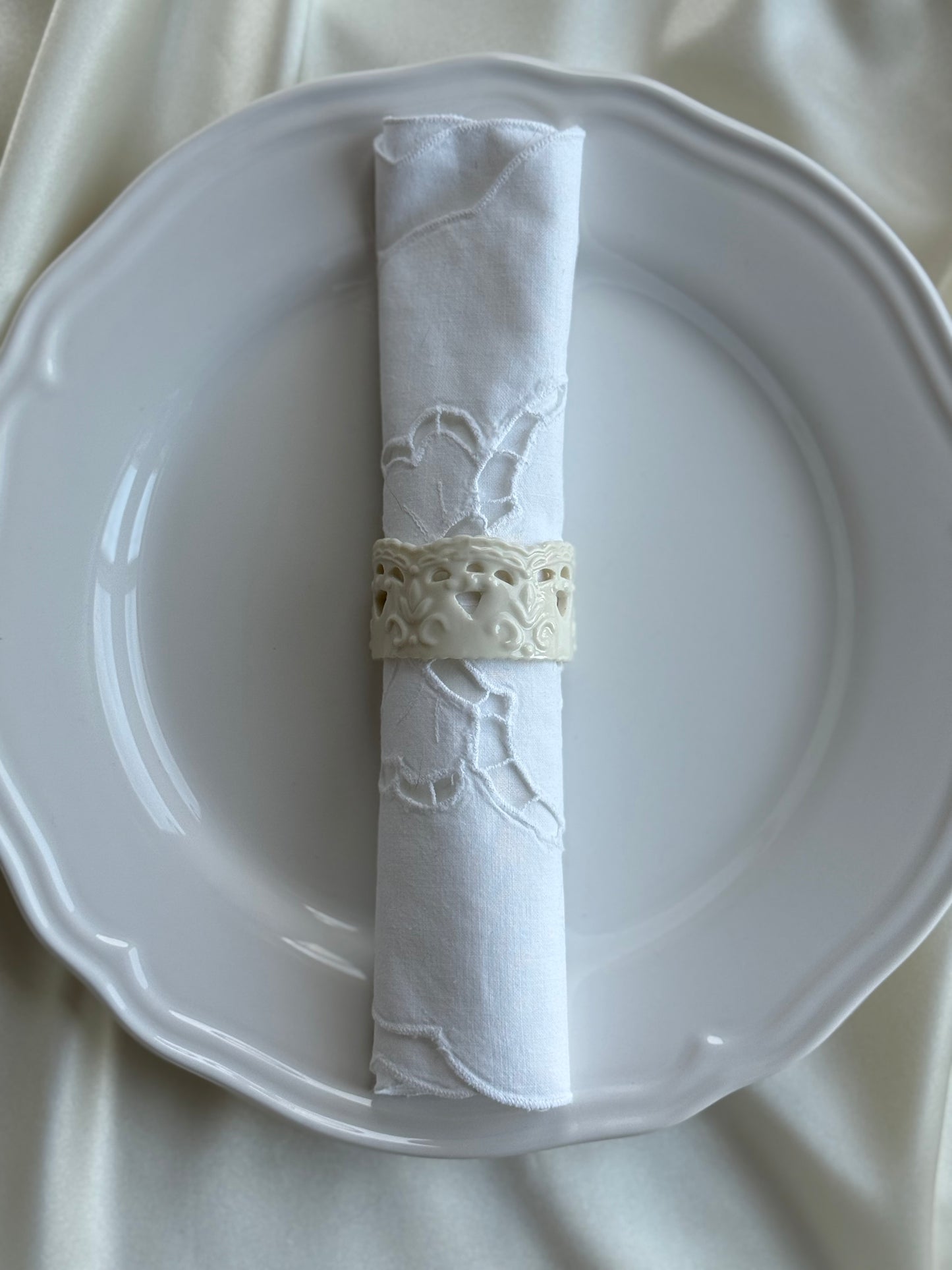 Skye McGhie “Cream Lace” Porcelain Napkin Rings — Set of 6