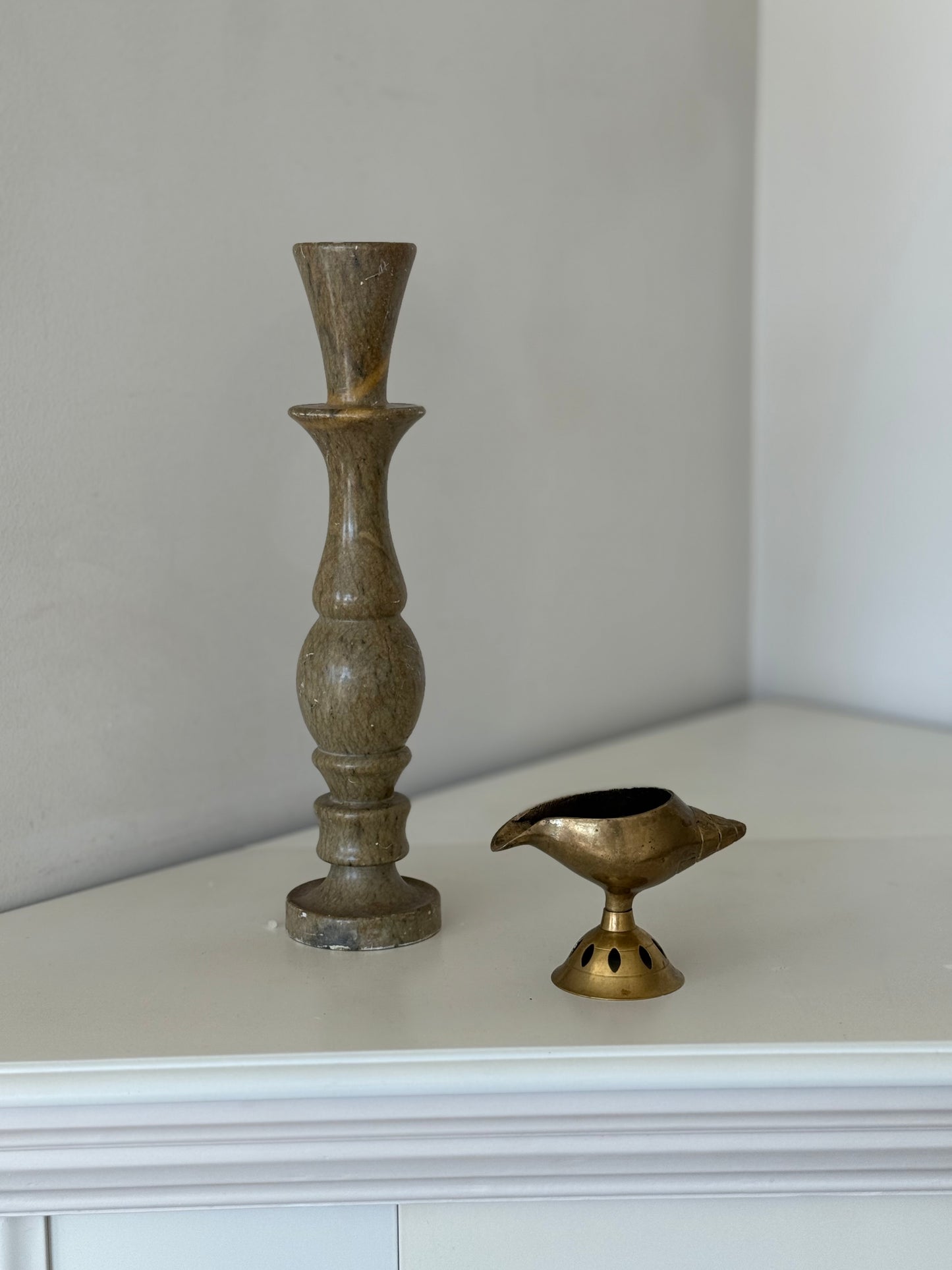 Vintage Hand-Carved Stone Candlestick