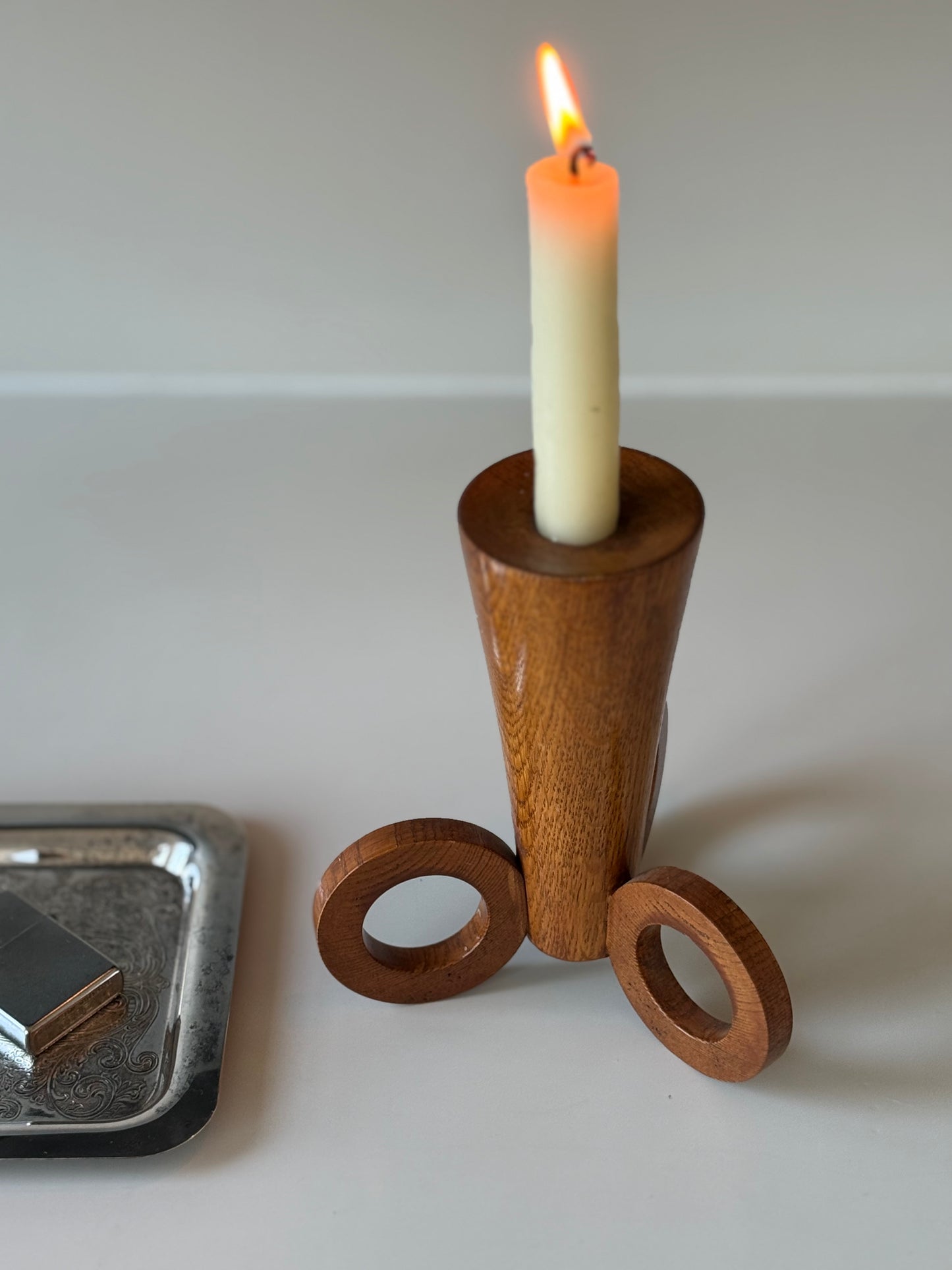 Mid-Century Modern Wooden Candle Holder