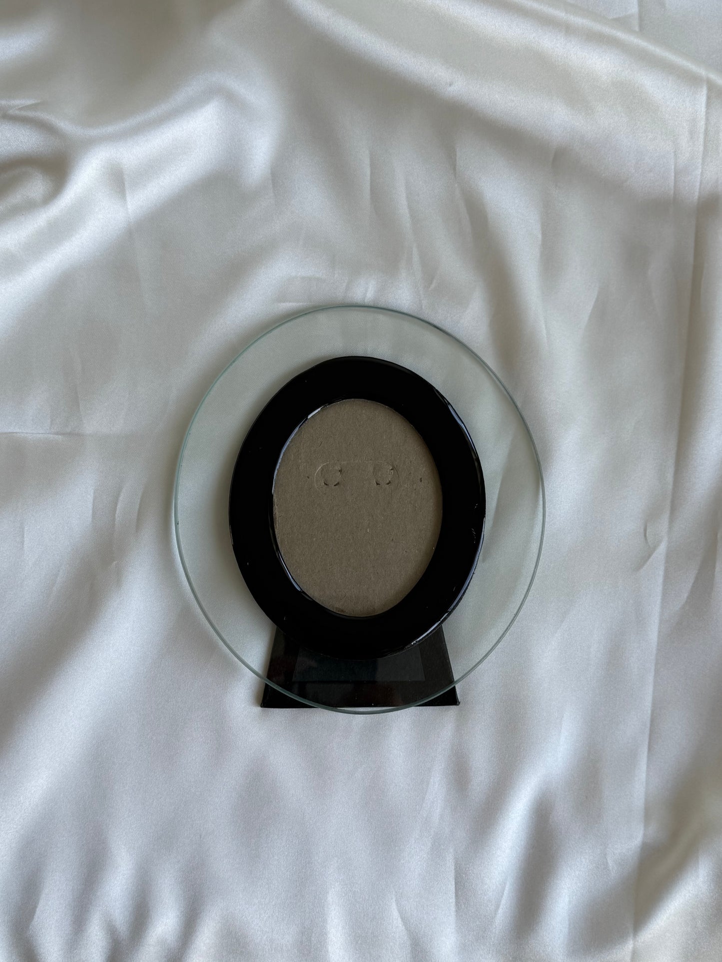 Vintage Postmodern Circular Glass & Black Oval Frame