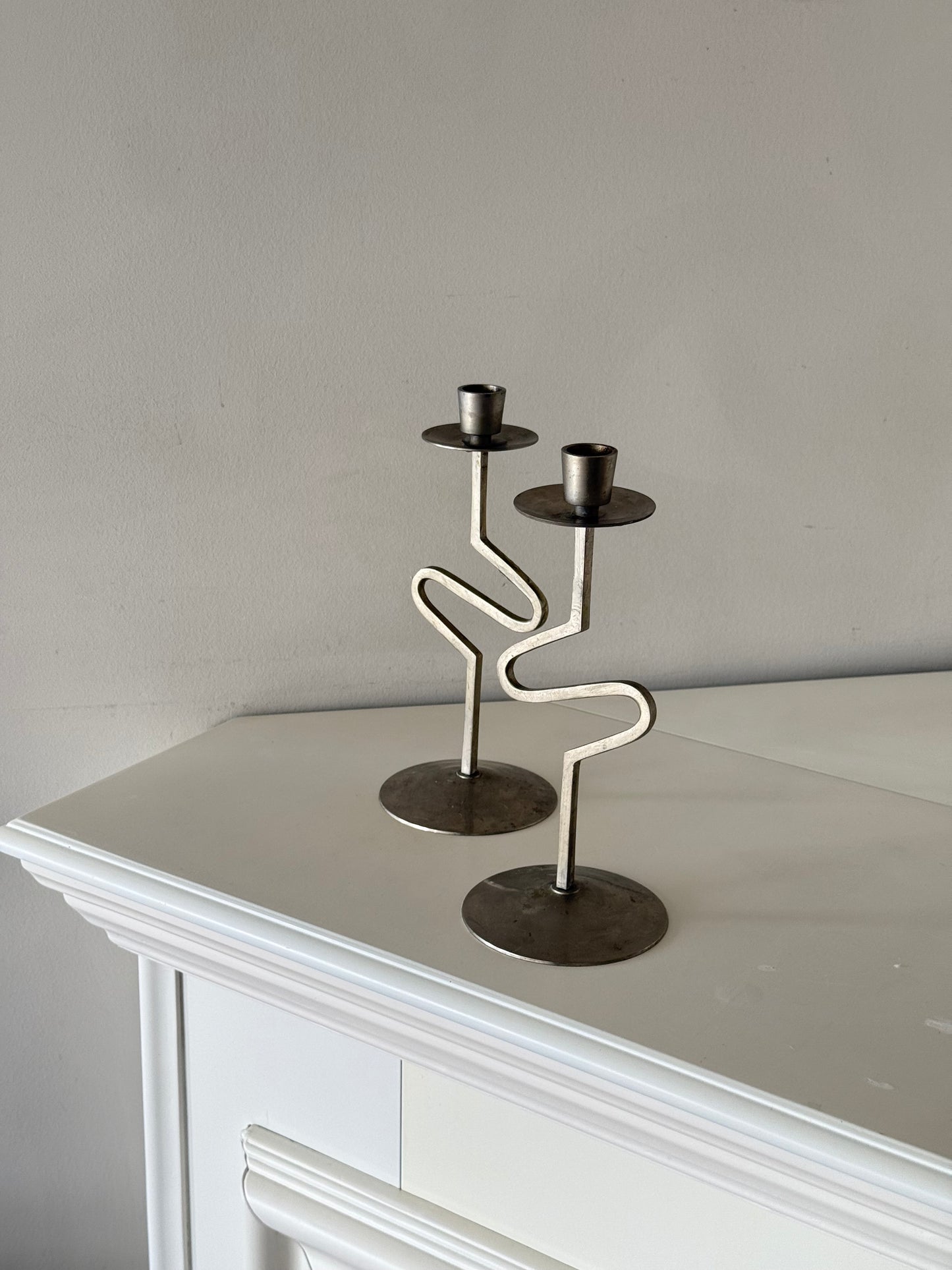 Vintage Postmodern Zig-Zag Candleholders