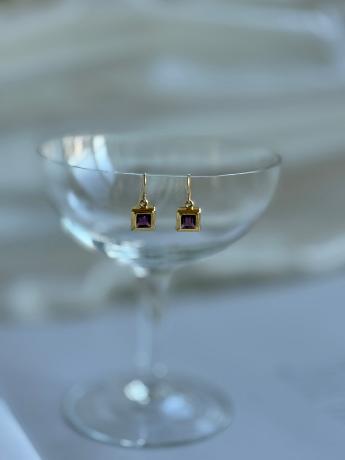 Vintage Gold-Toned Purple Crystal Drop Earrings