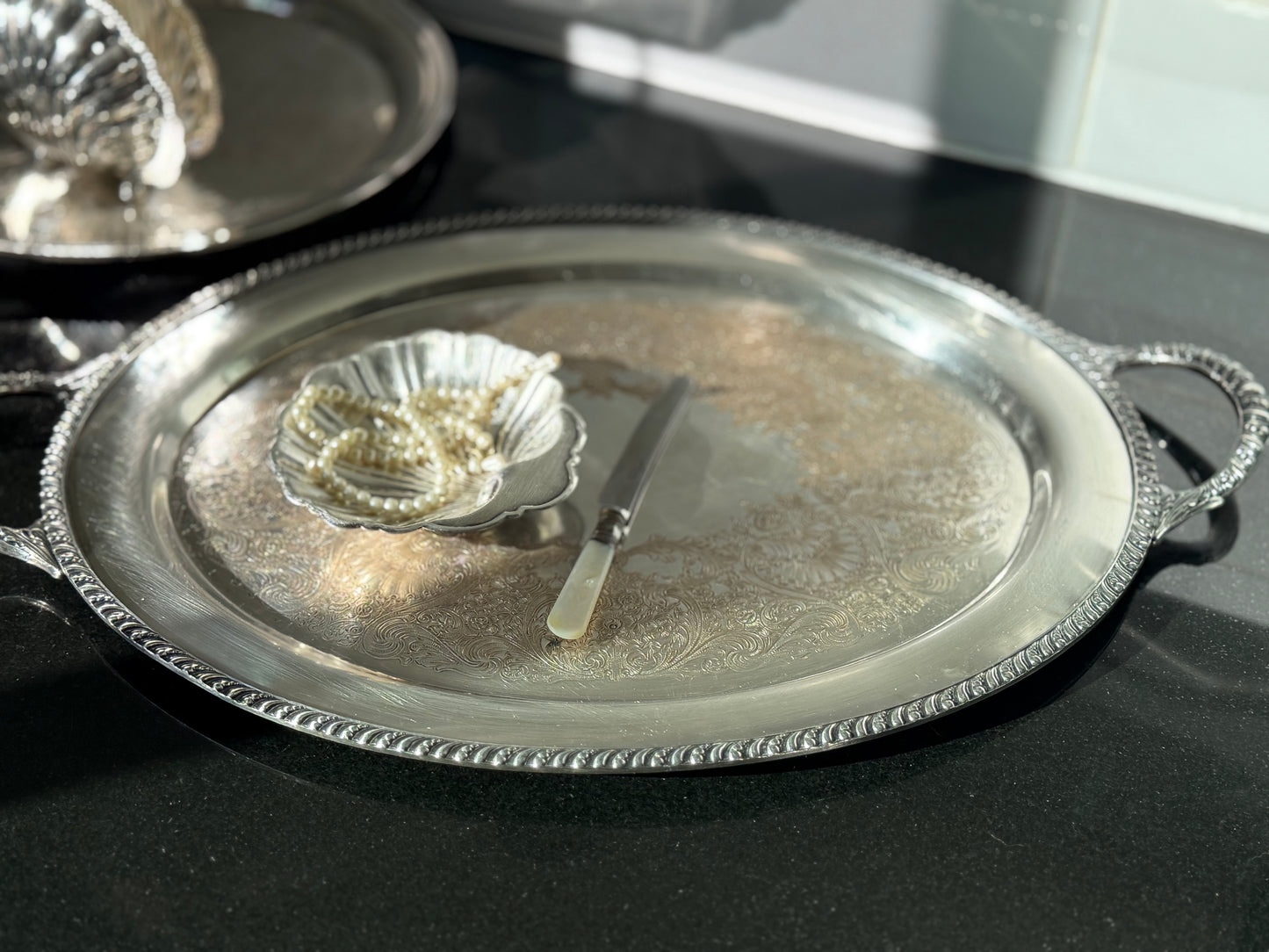 Large Heavy Silver-Plated Tray with Handles