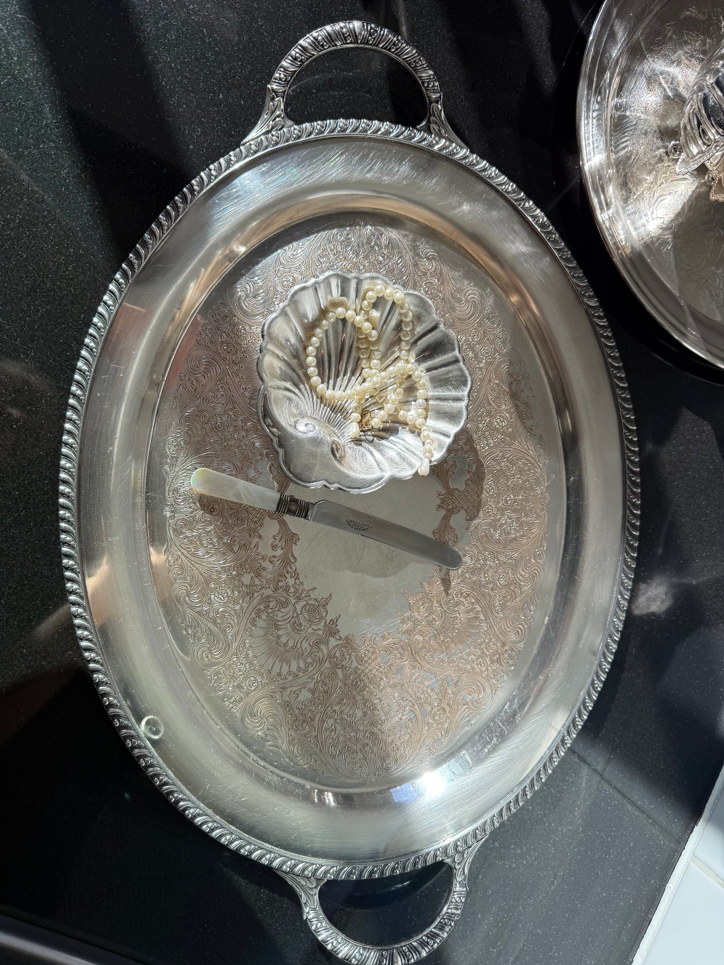 Large Heavy Silver-Plated Tray with Handles