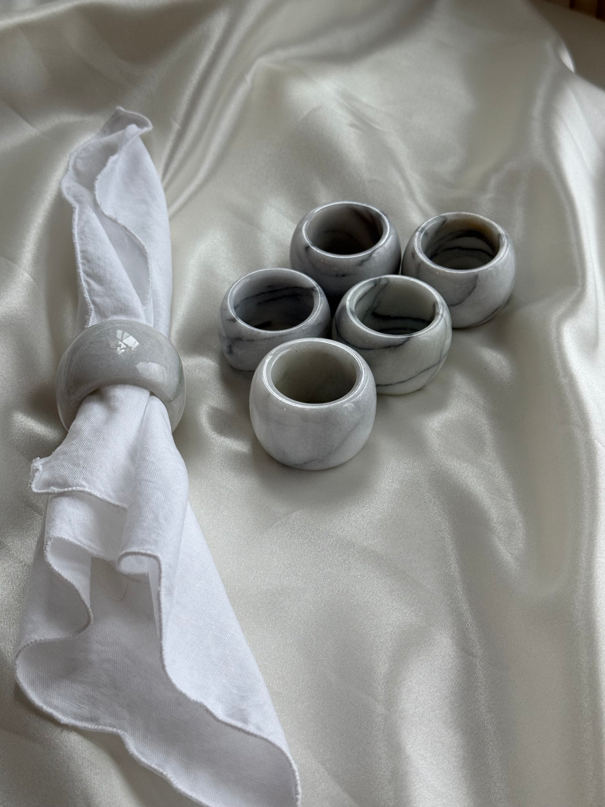 Vintage Genuine Marble Napkin Rings — Set of 6