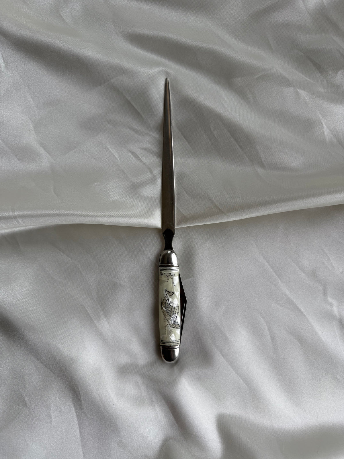 Vintage Mother-of-Pearl Letter Opener with Folding Knife