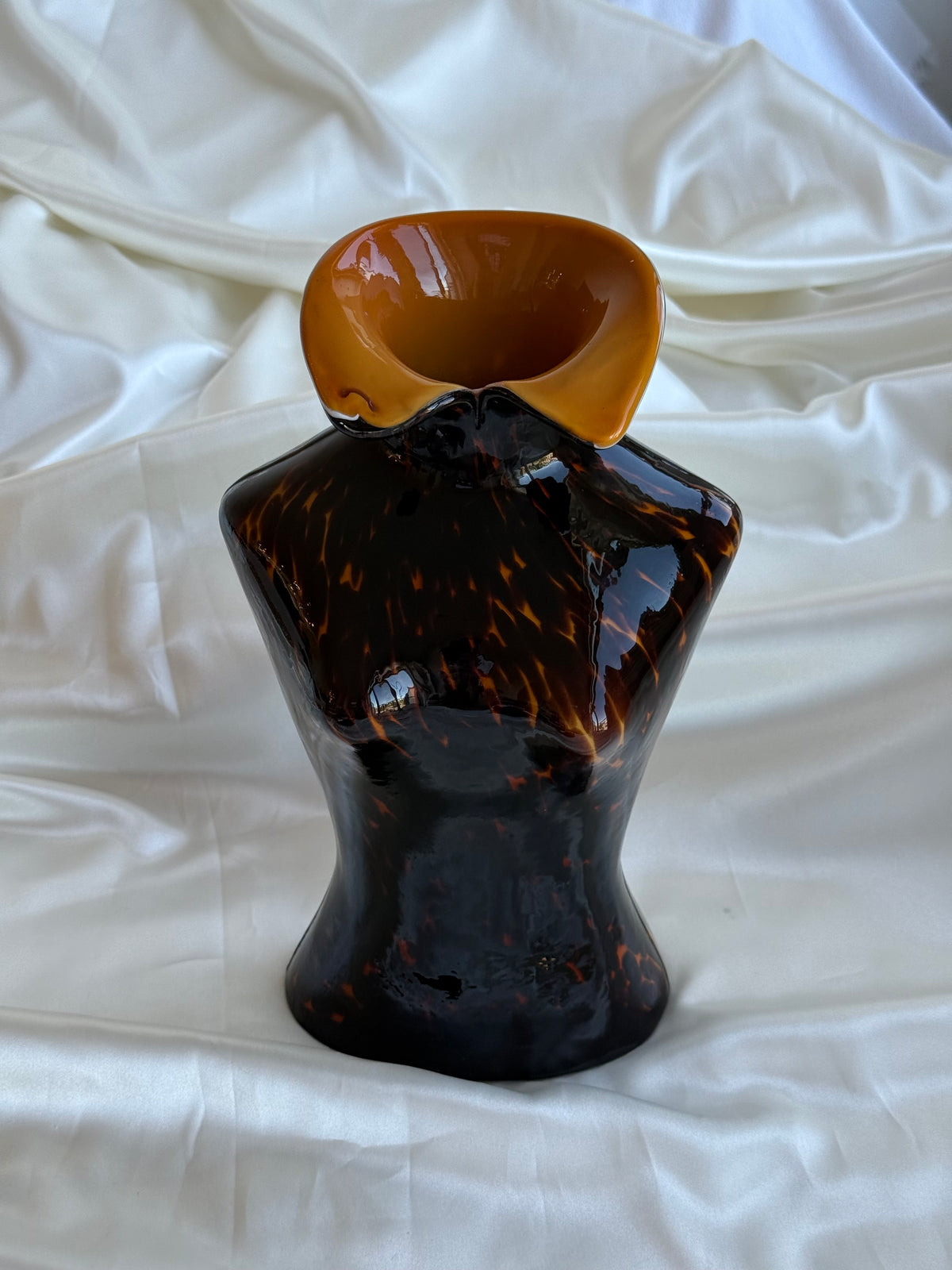 Vintage Tortoiseshell Art Glass Female Torso Vase