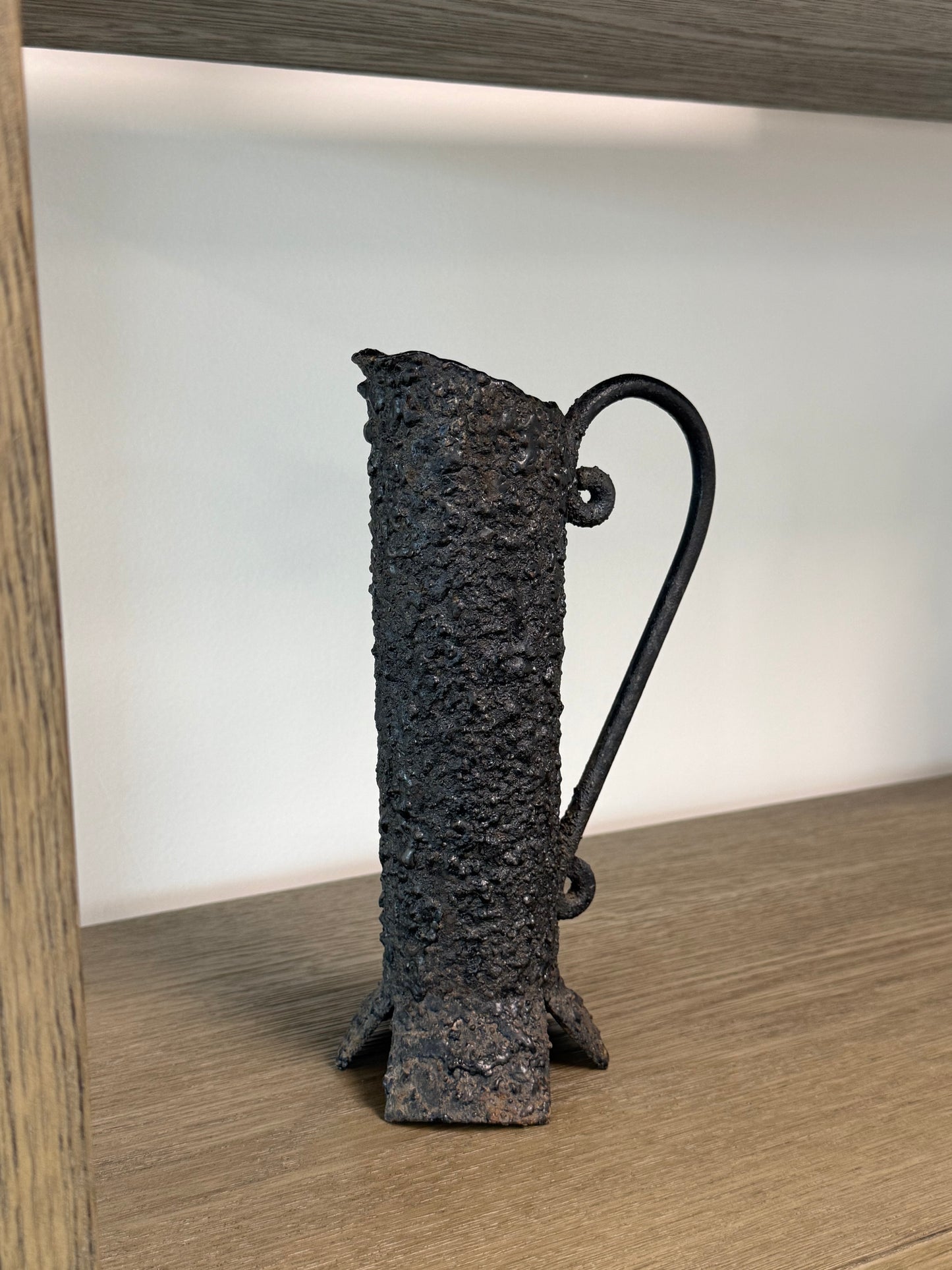 Vintage Brutalist Cast Iron Pitcher Vase