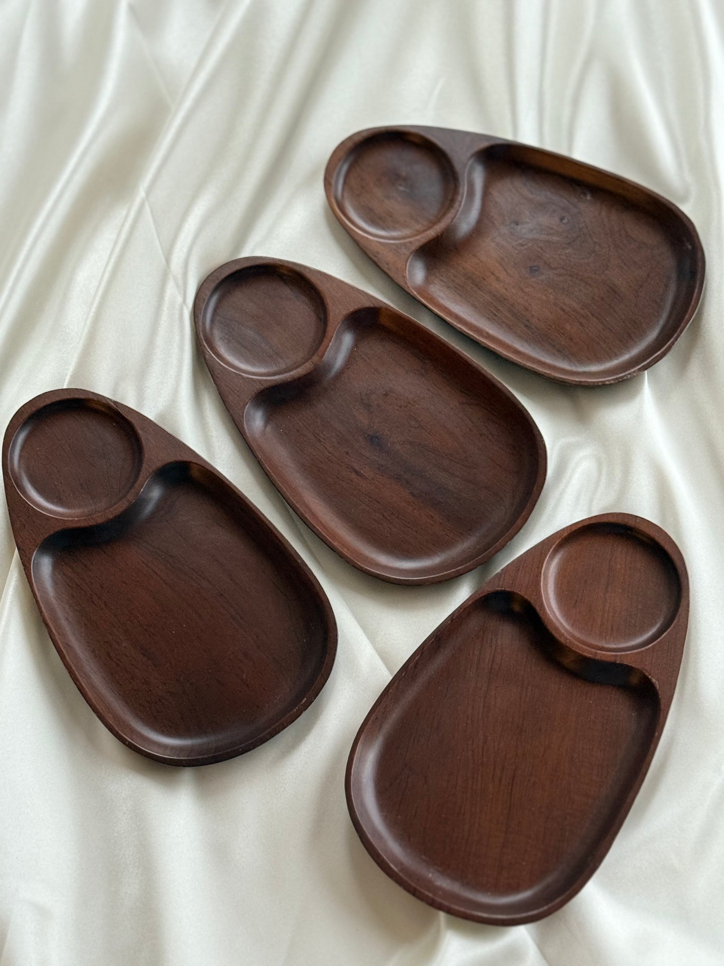 Set of 4 Mid-Century Modern Wooden Divided Serving Trays