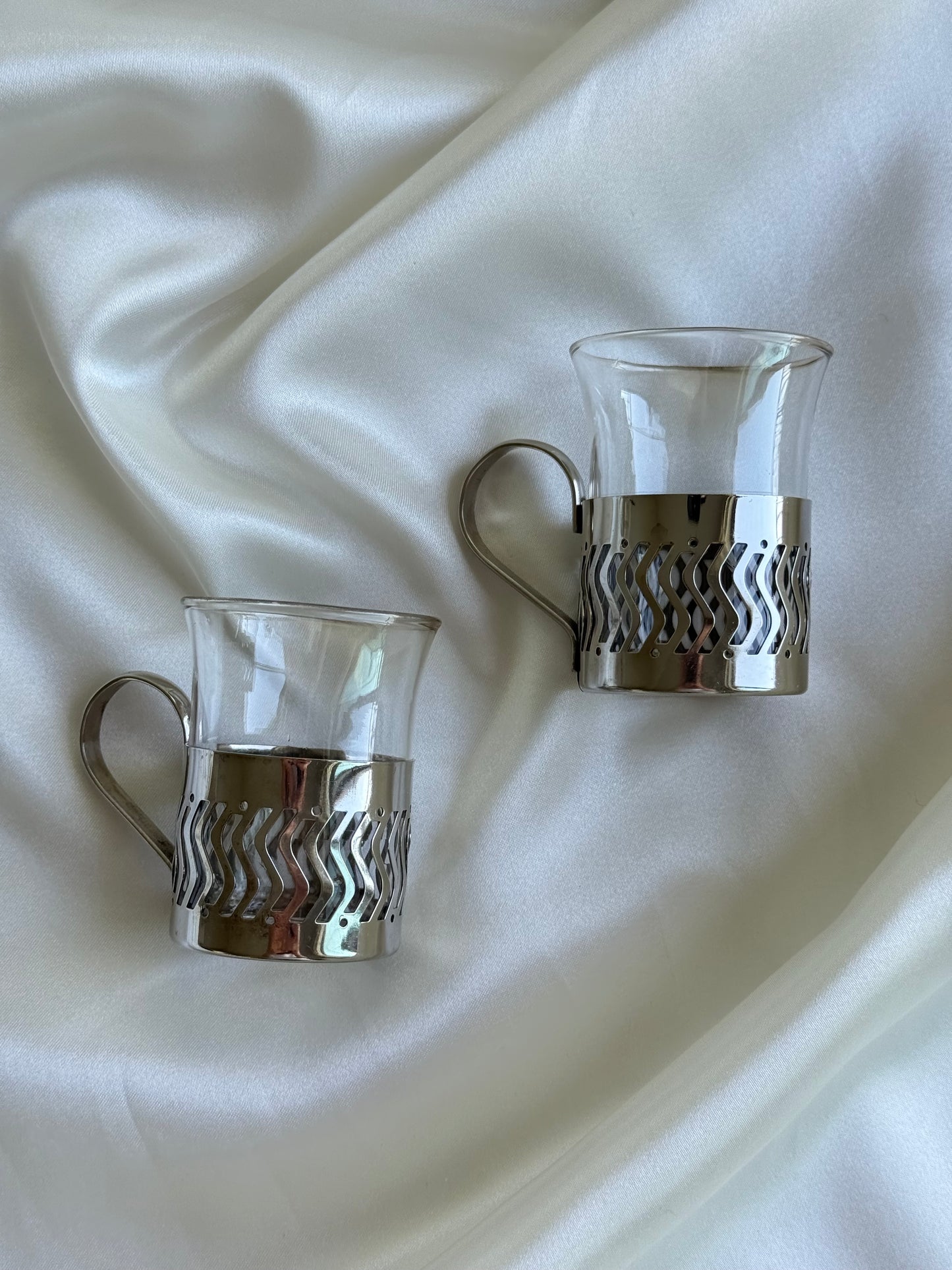 Vintage Glass & Silver Plated Espresso Cups – Set of 2