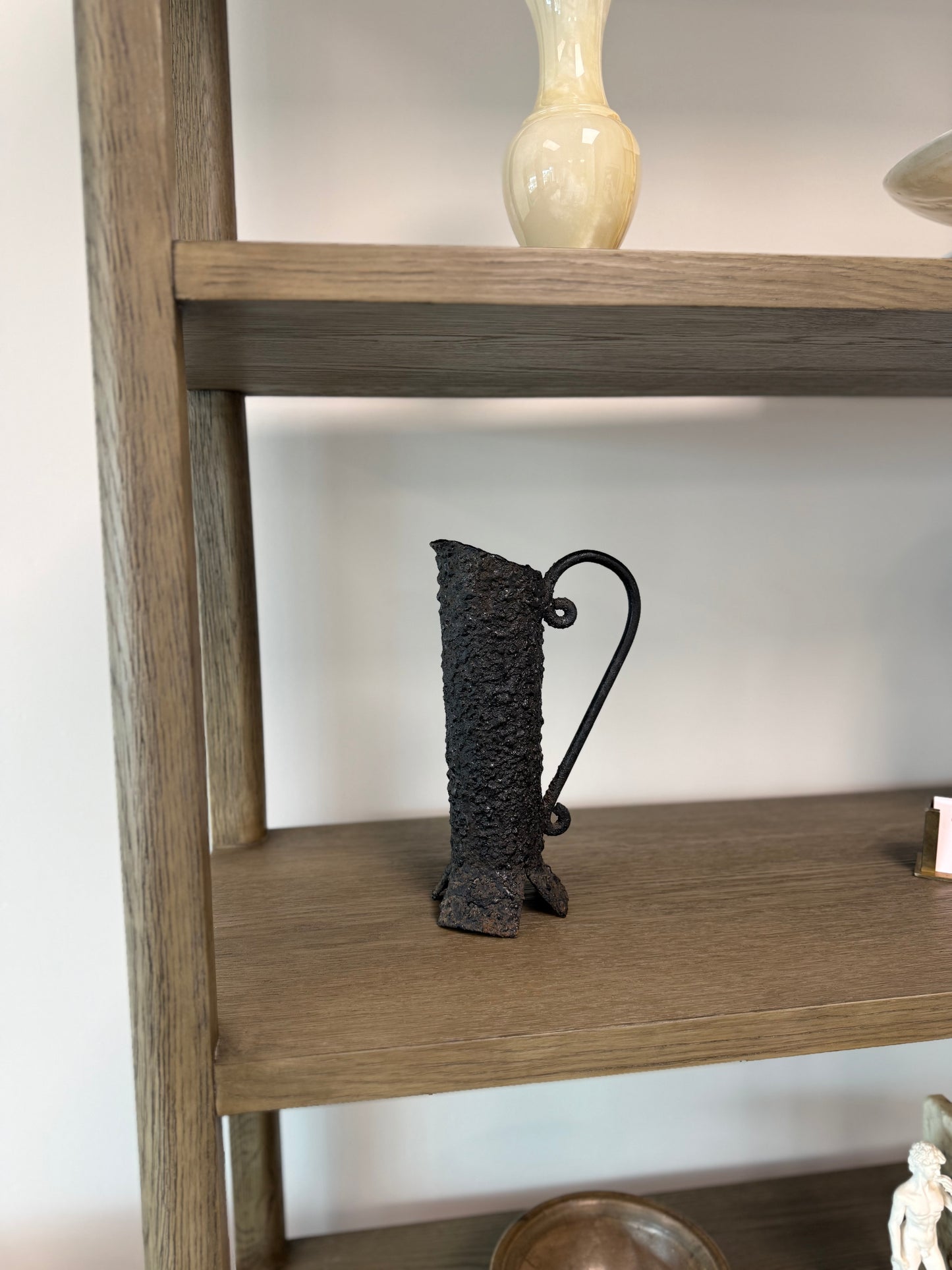 Vintage Brutalist Cast Iron Pitcher Vase