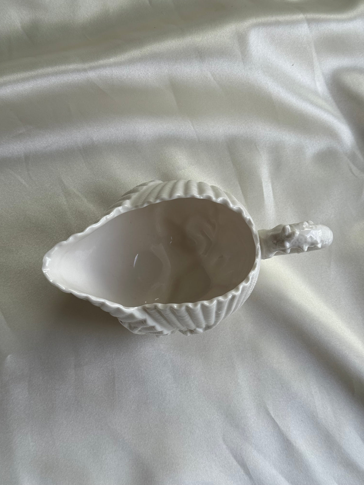 Vintage White Porcelain Shell Creamer with Seahorse Handle