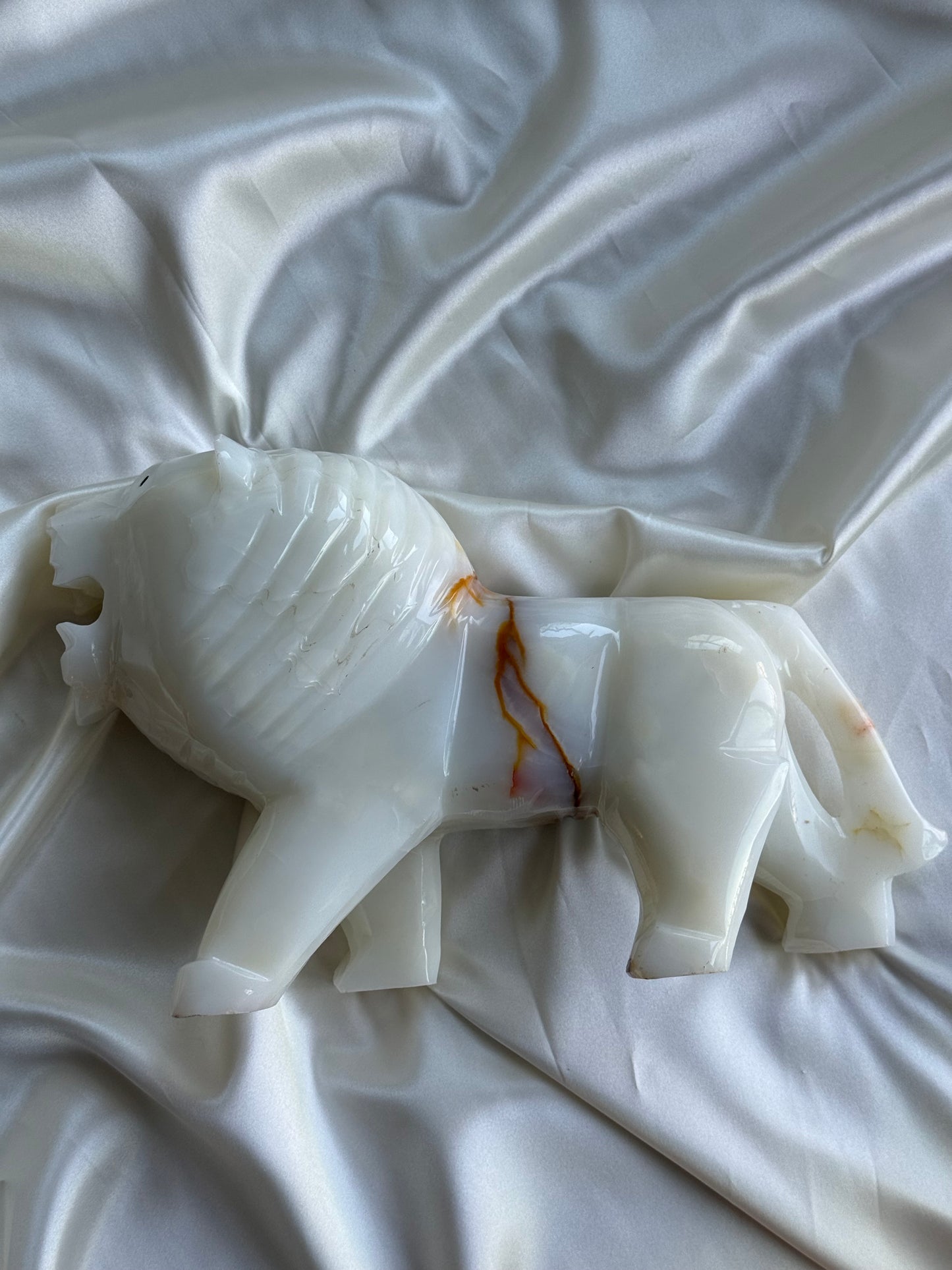 Large Carved White Onyx Lion
