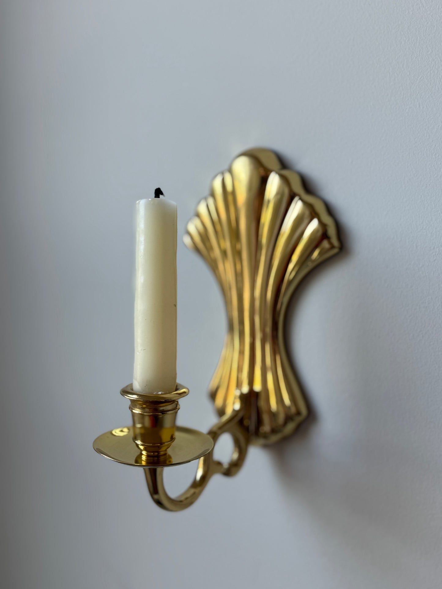 Brass Shell-Back Wall Candle Sconce