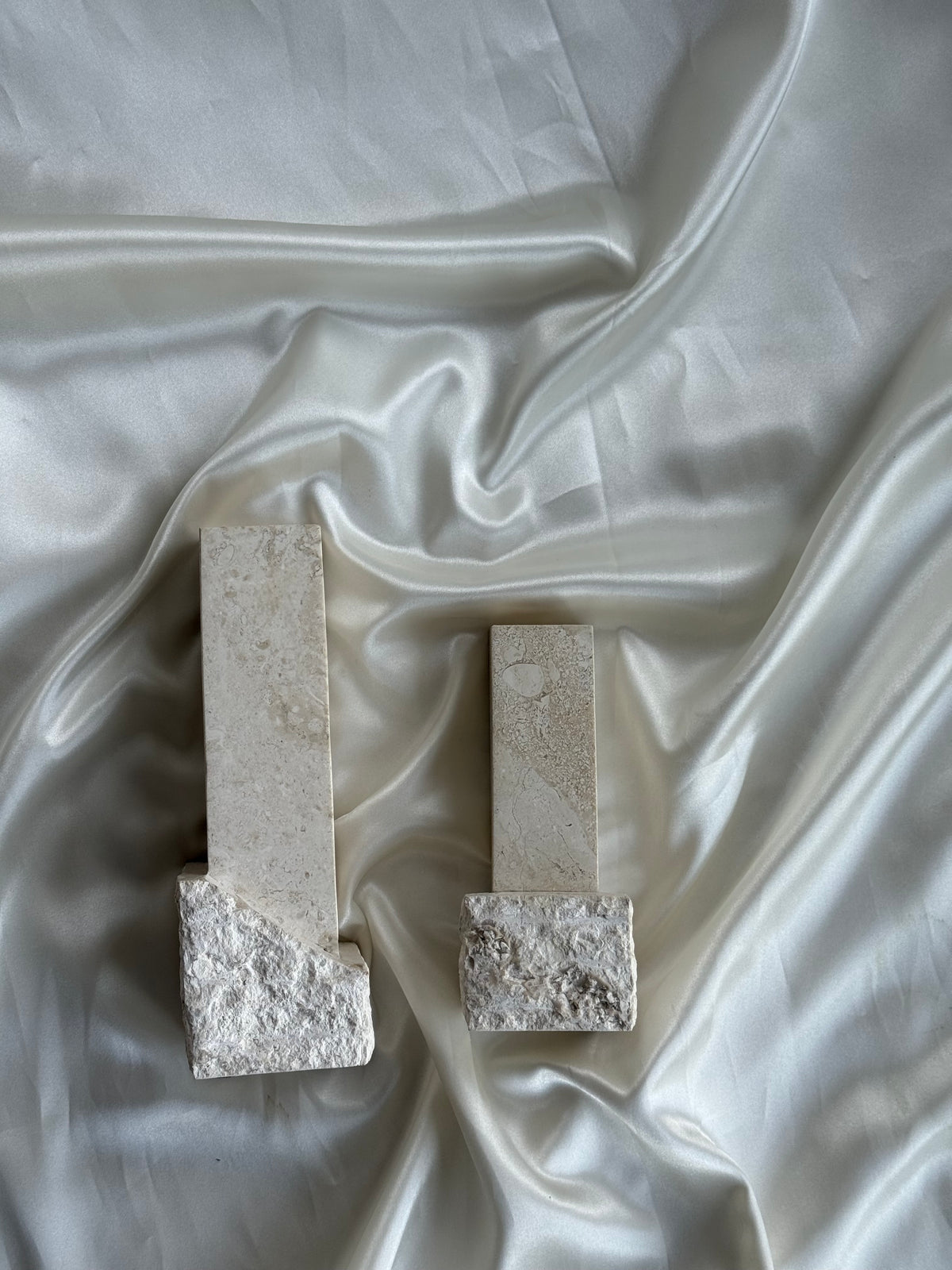 Vintage Renoir Designs Sculptural Travertine Candle Holders – Set of 2